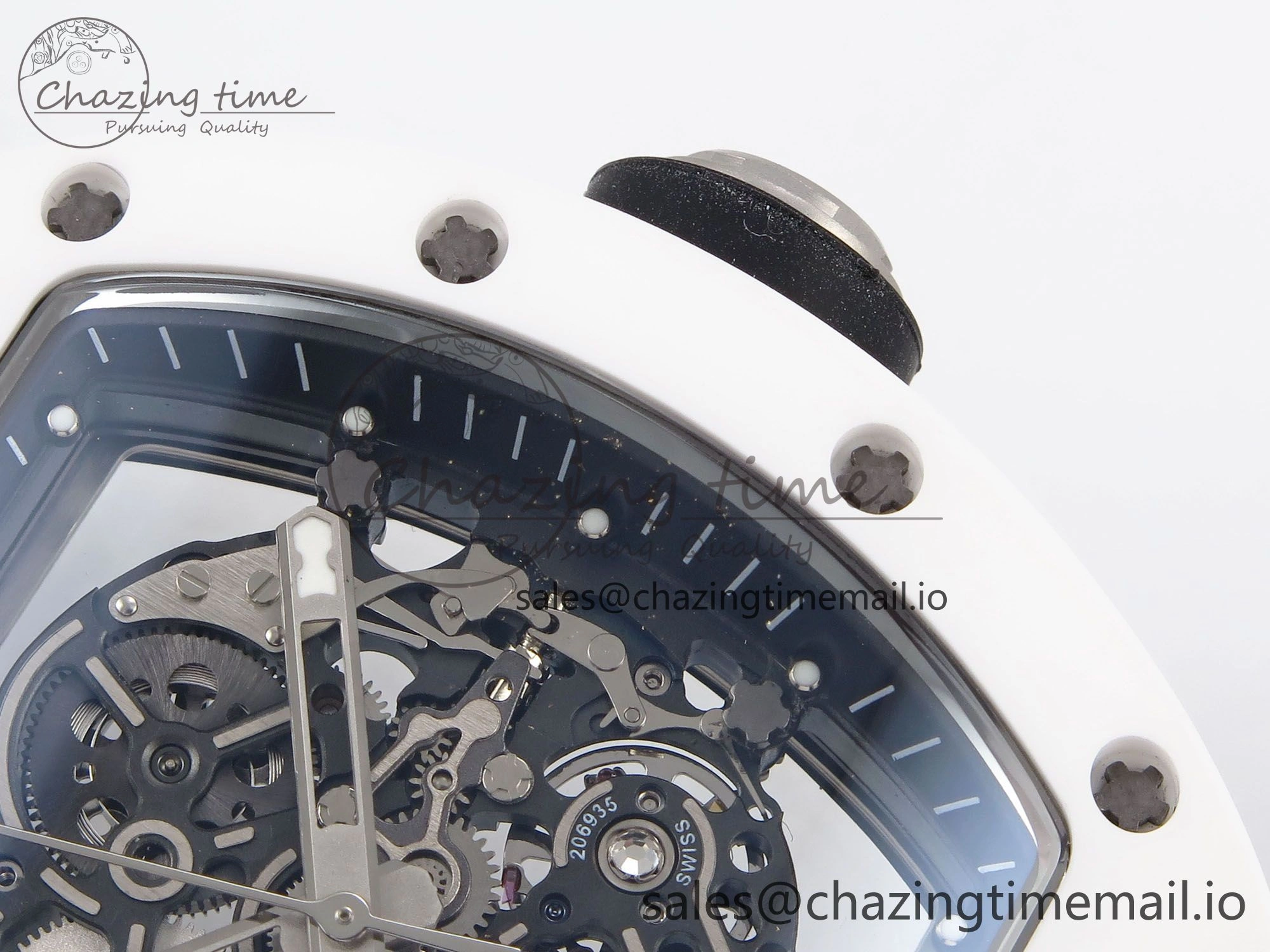 RM055 White Ceramic T+F 1:1 Best Edition Black Skeleton Dial on Black Rubber Strap RMUL2 Super Clone
