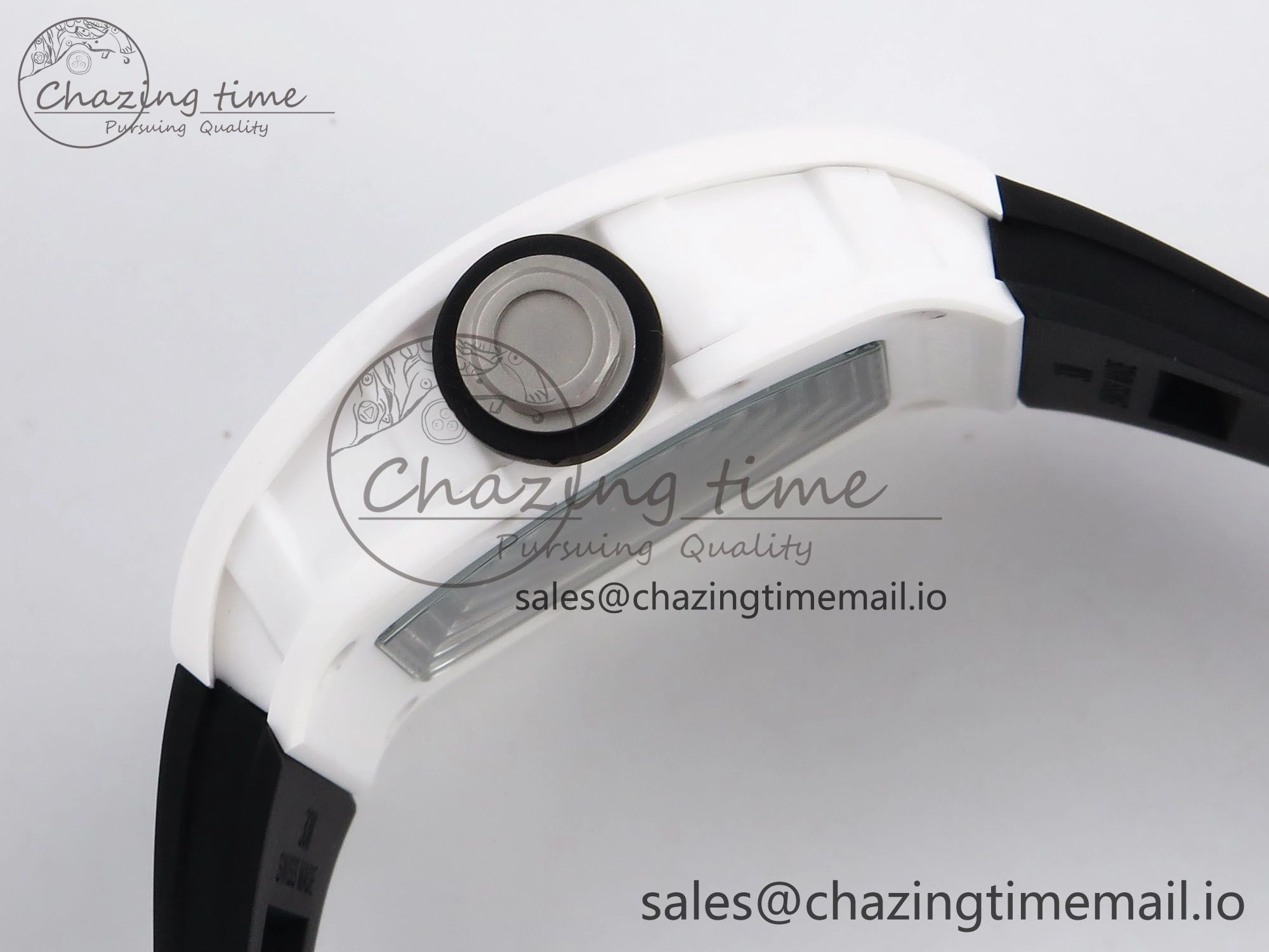 RM055 White Ceramic T+F 1:1 Best Edition Black Skeleton Dial on Black Rubber Strap RMUL2 Super Clone