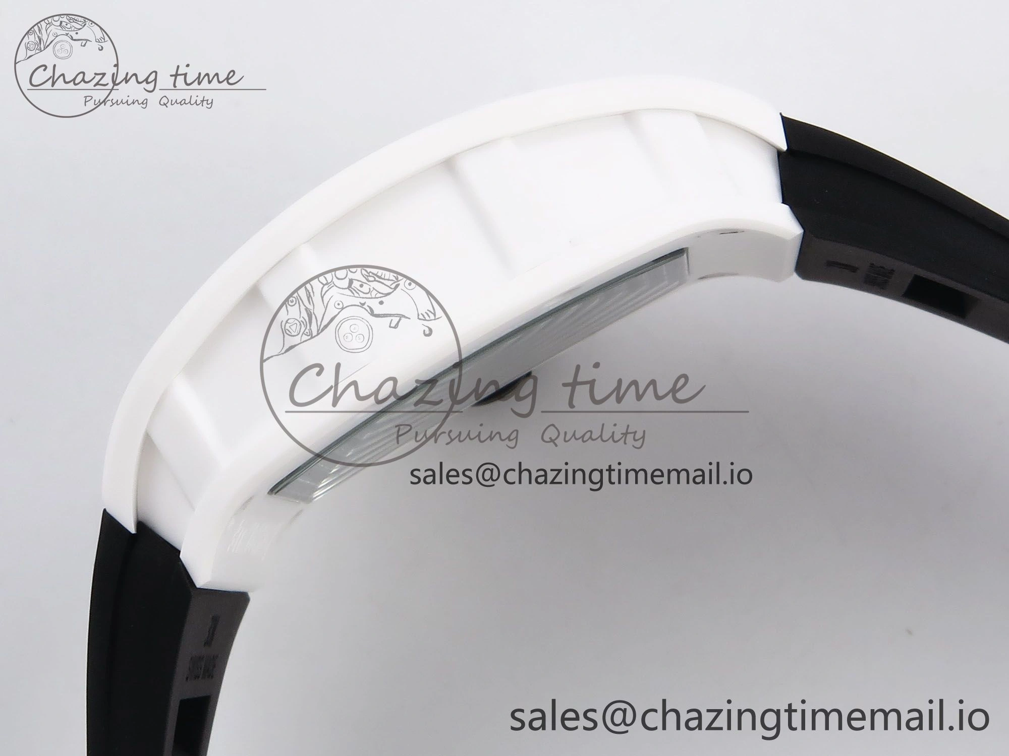 RM055 White Ceramic T+F 1:1 Best Edition Black Skeleton Dial on Black Rubber Strap RMUL2 Super Clone