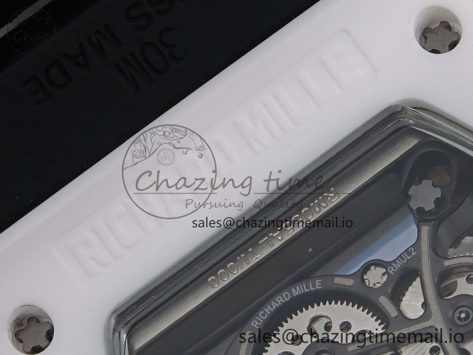 RM055 White Ceramic T+F 1:1 Best Edition Black Skeleton Dial on Black Rubber Strap RMUL2 Super Clone
