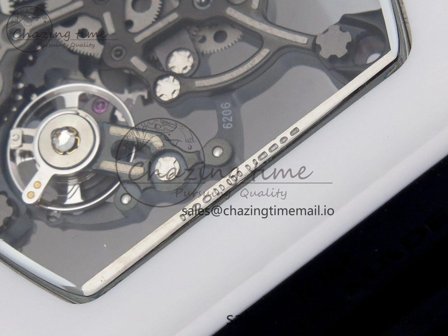 RM055 White Ceramic T+F 1:1 Best Edition Black Skeleton Dial on Black Rubber Strap RMUL2 Super Clone