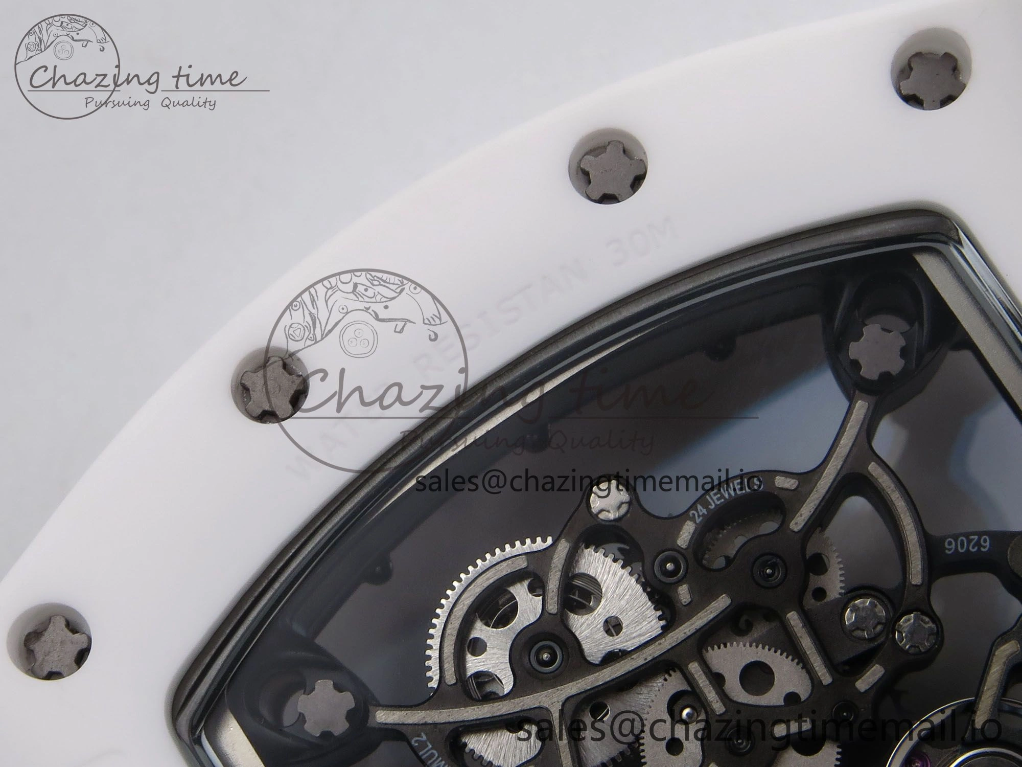 RM055 White Ceramic T+F 1:1 Best Edition Black Skeleton Dial on Black Rubber Strap RMUL2 Super Clone