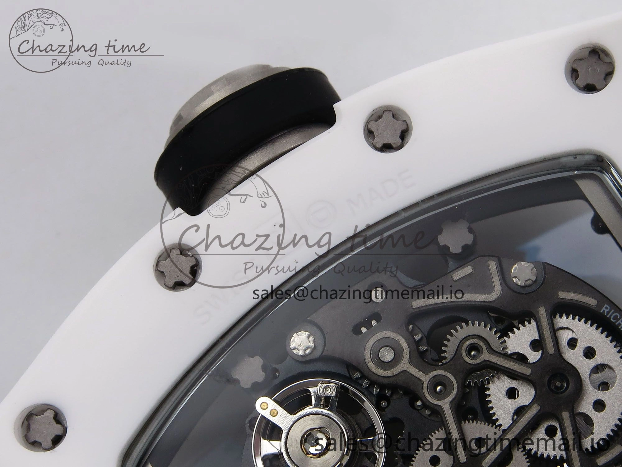 RM055 White Ceramic T+F 1:1 Best Edition Black Skeleton Dial on Black Rubber Strap RMUL2 Super Clone