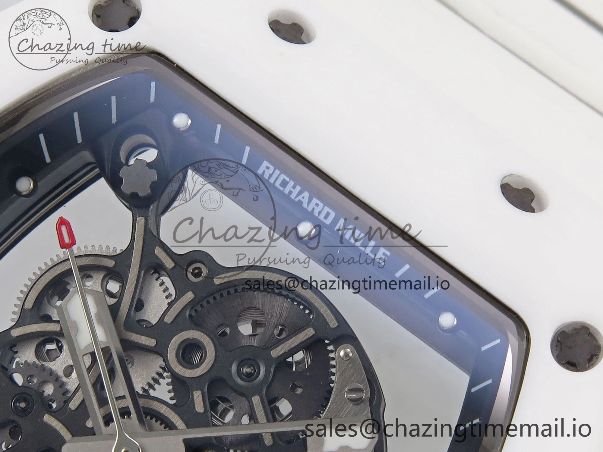 RM055 White Ceramic T+F 1:1 Best Edition Black Skeleton Dial on White Rubber Strap RMUL2 Super Clone