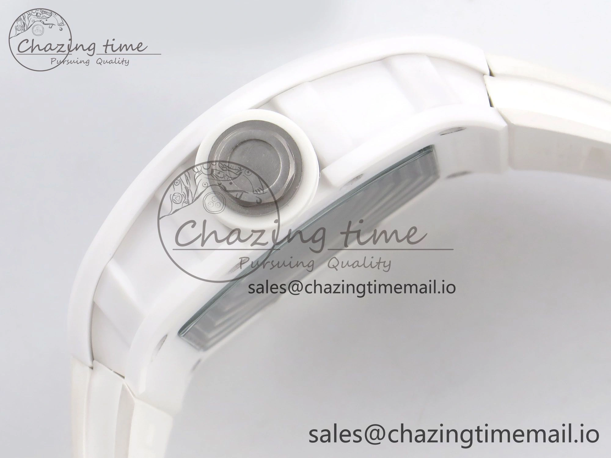 RM055 White Ceramic T+F 1:1 Best Edition Black Skeleton Dial on White Rubber Strap RMUL2 Super Clone