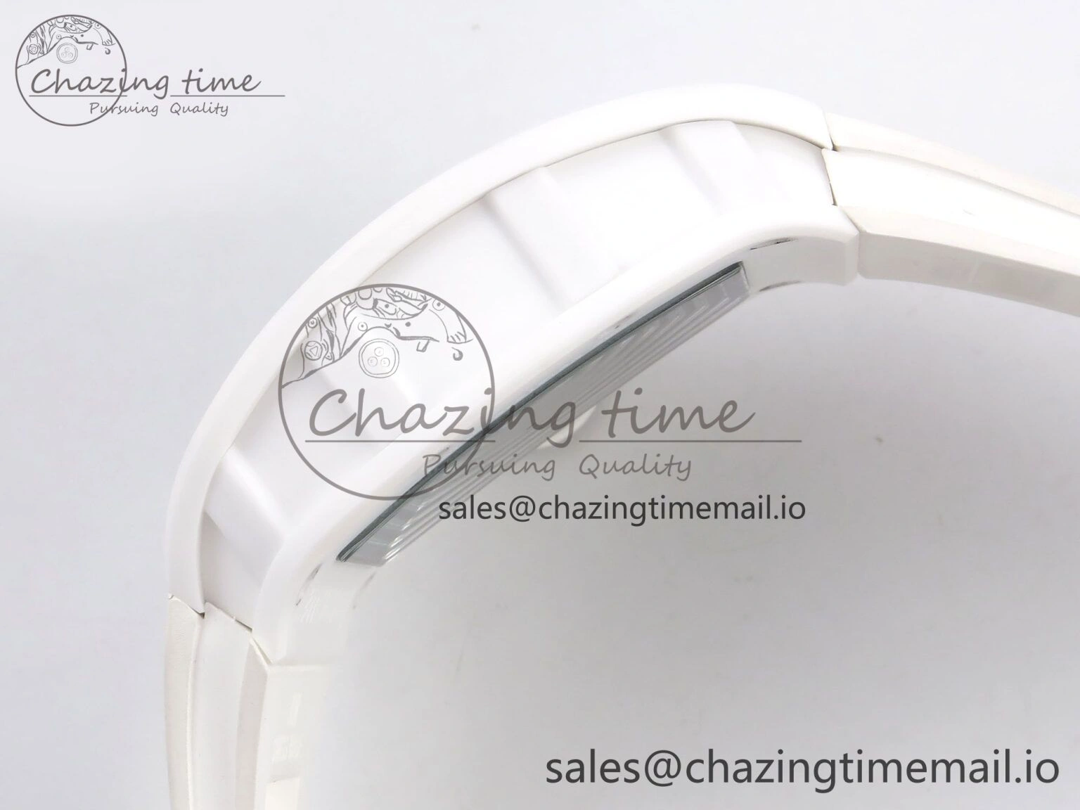 RM055 White Ceramic T+F 1:1 Best Edition Black Skeleton Dial on White Rubber Strap RMUL2 Super Clone