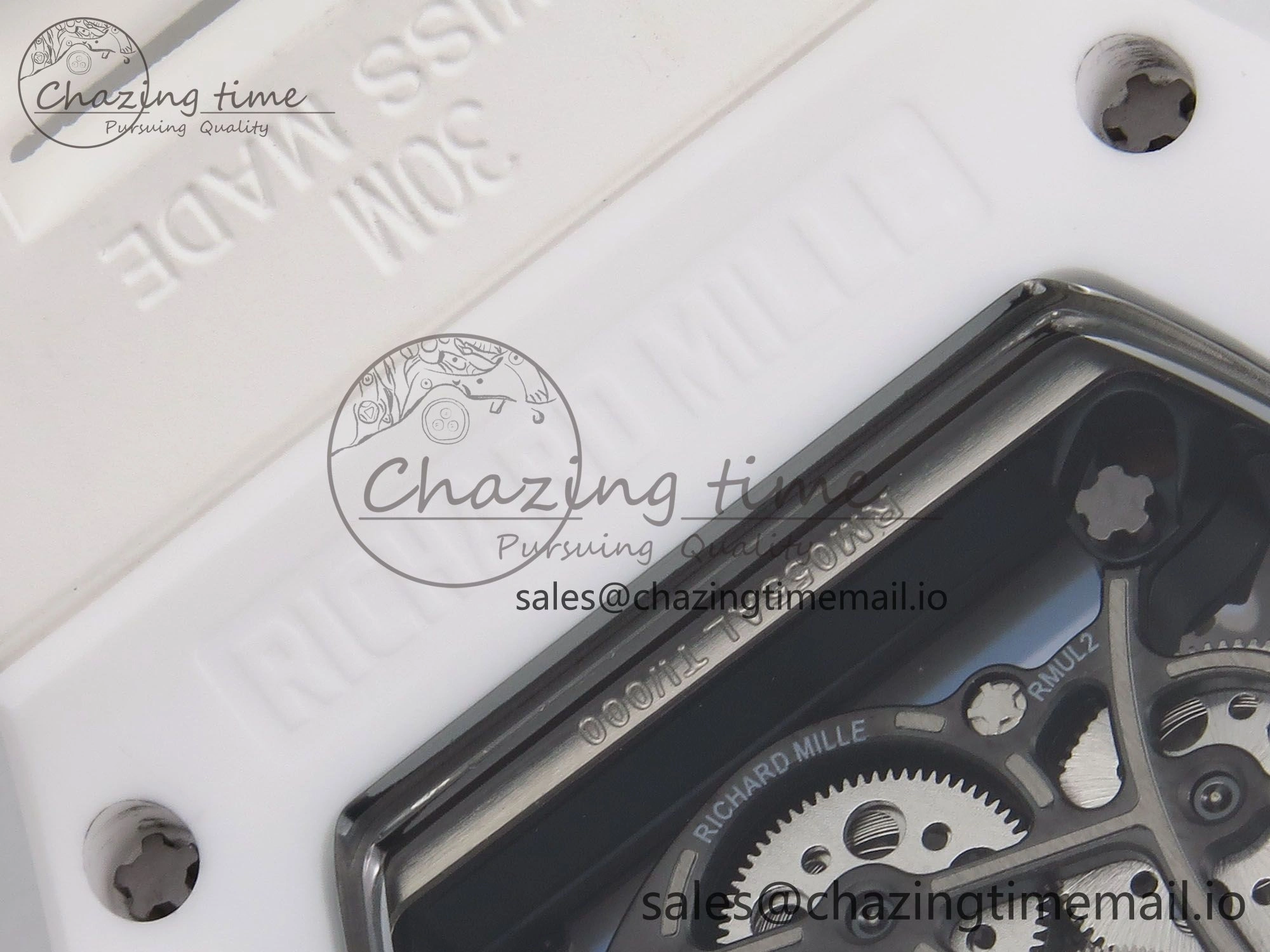 RM055 White Ceramic T+F 1:1 Best Edition Black Skeleton Dial on White Rubber Strap RMUL2 Super Clone