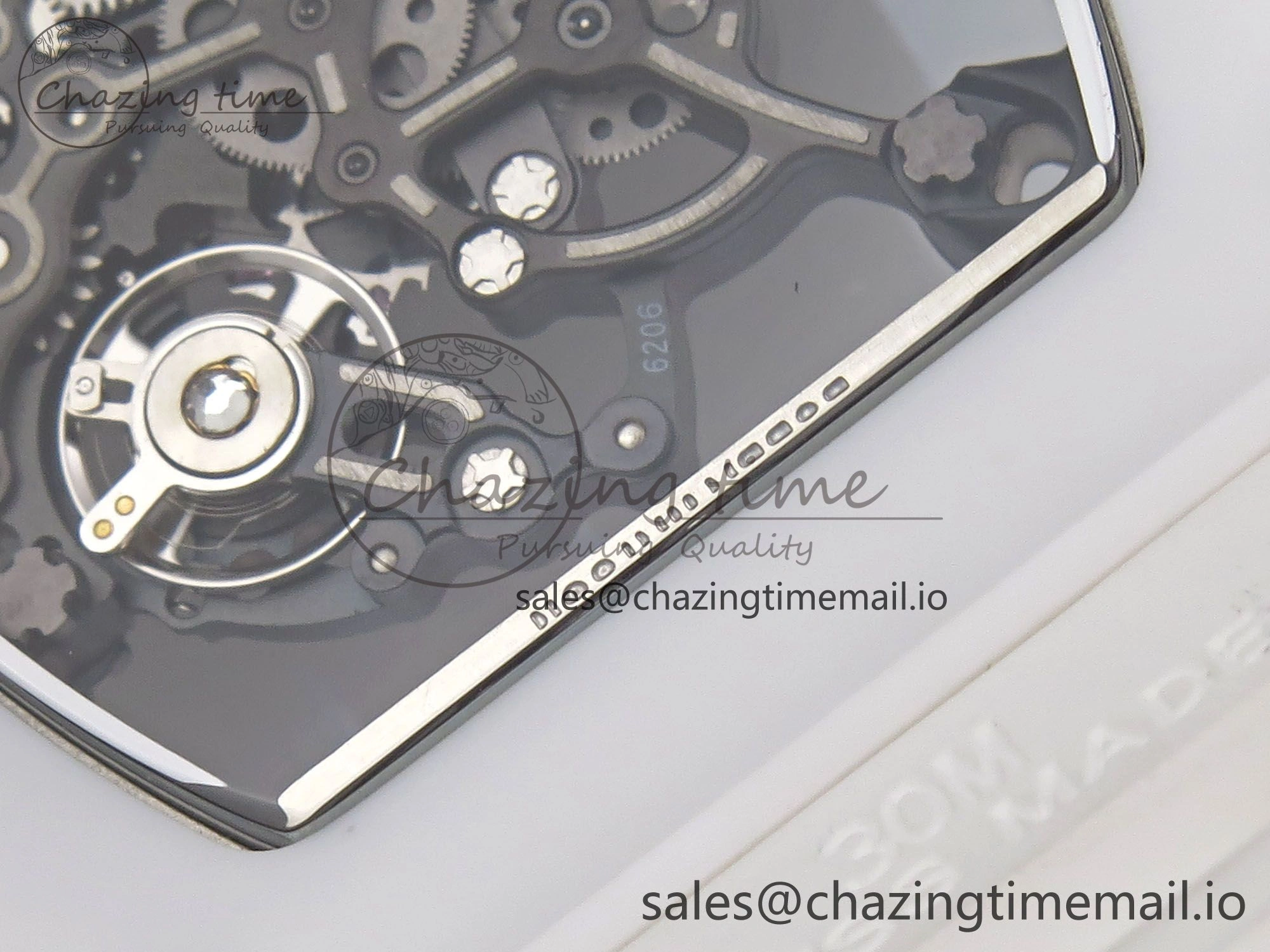 RM055 White Ceramic T+F 1:1 Best Edition Black Skeleton Dial on White Rubber Strap RMUL2 Super Clone