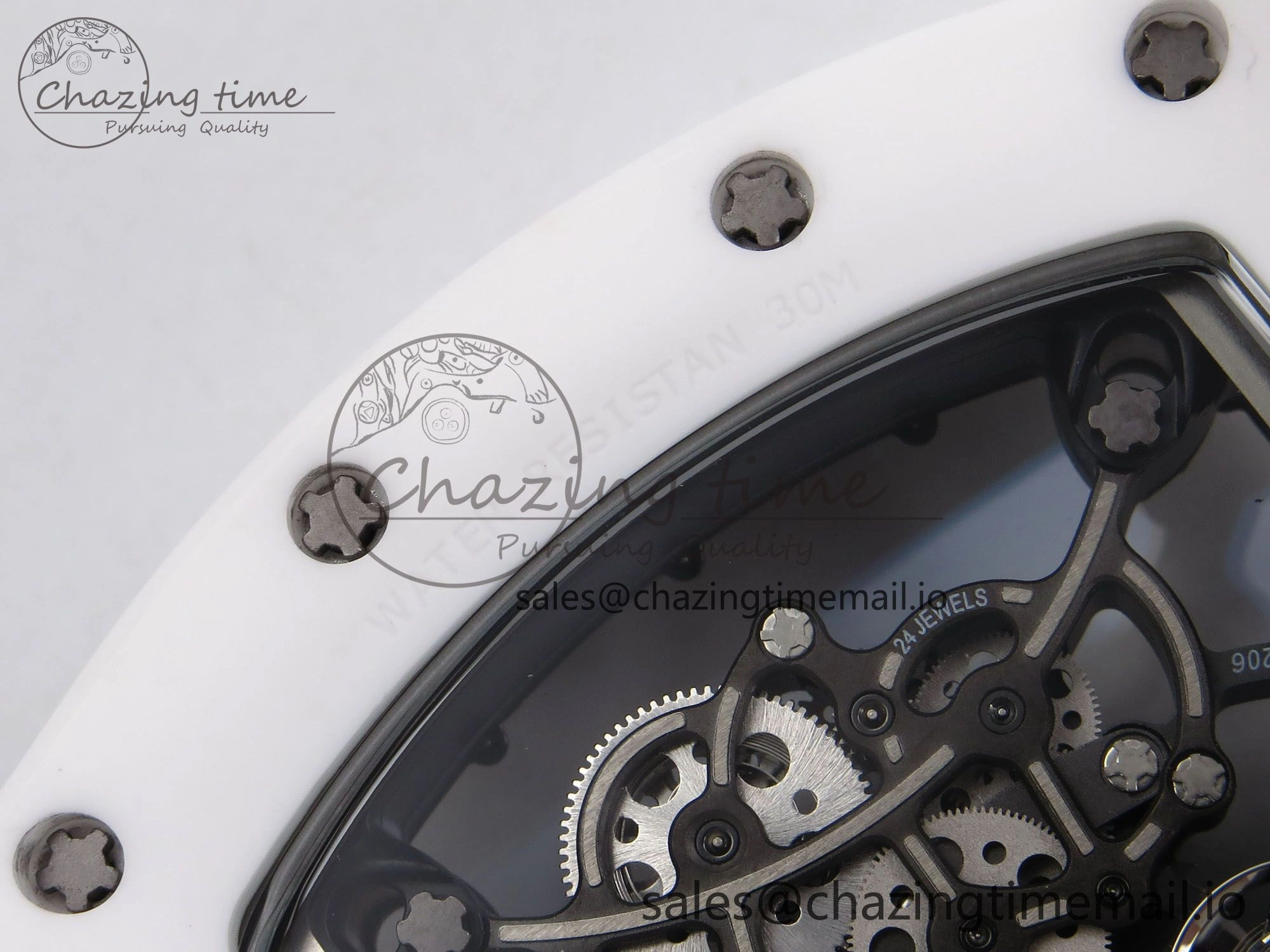 RM055 White Ceramic T+F 1:1 Best Edition Black Skeleton Dial on White Rubber Strap RMUL2 Super Clone