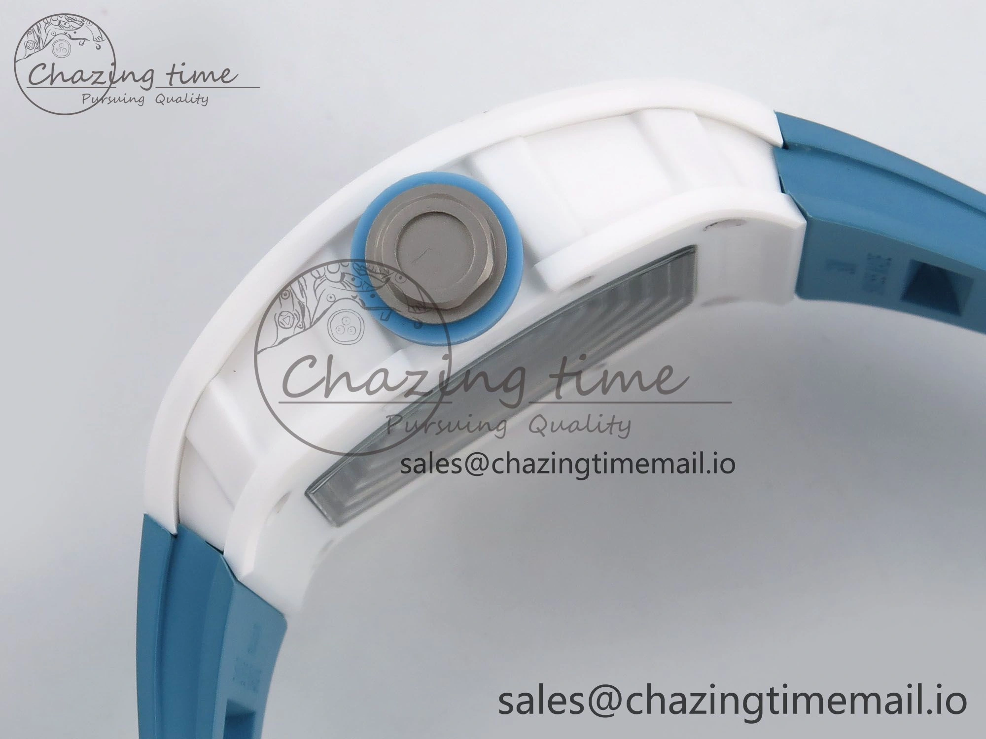 RM055 White Ceramic T+F 1:1 Best Edition Blue Skeleton Dial on Blue Rubber Strap RMUL2 Super Clone