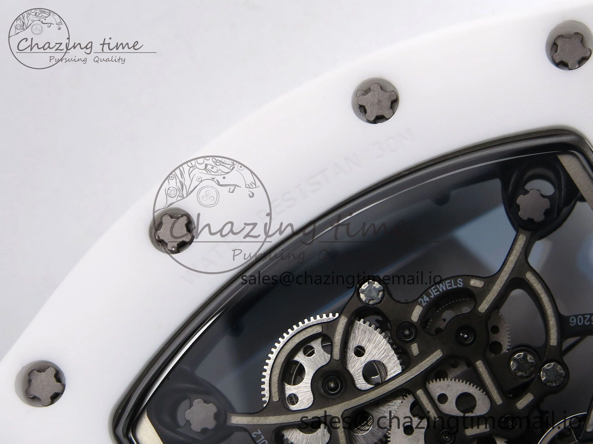 RM055 White Ceramic T+F 1:1 Best Edition Blue Skeleton Dial on Blue Rubber Strap RMUL2 Super Clone