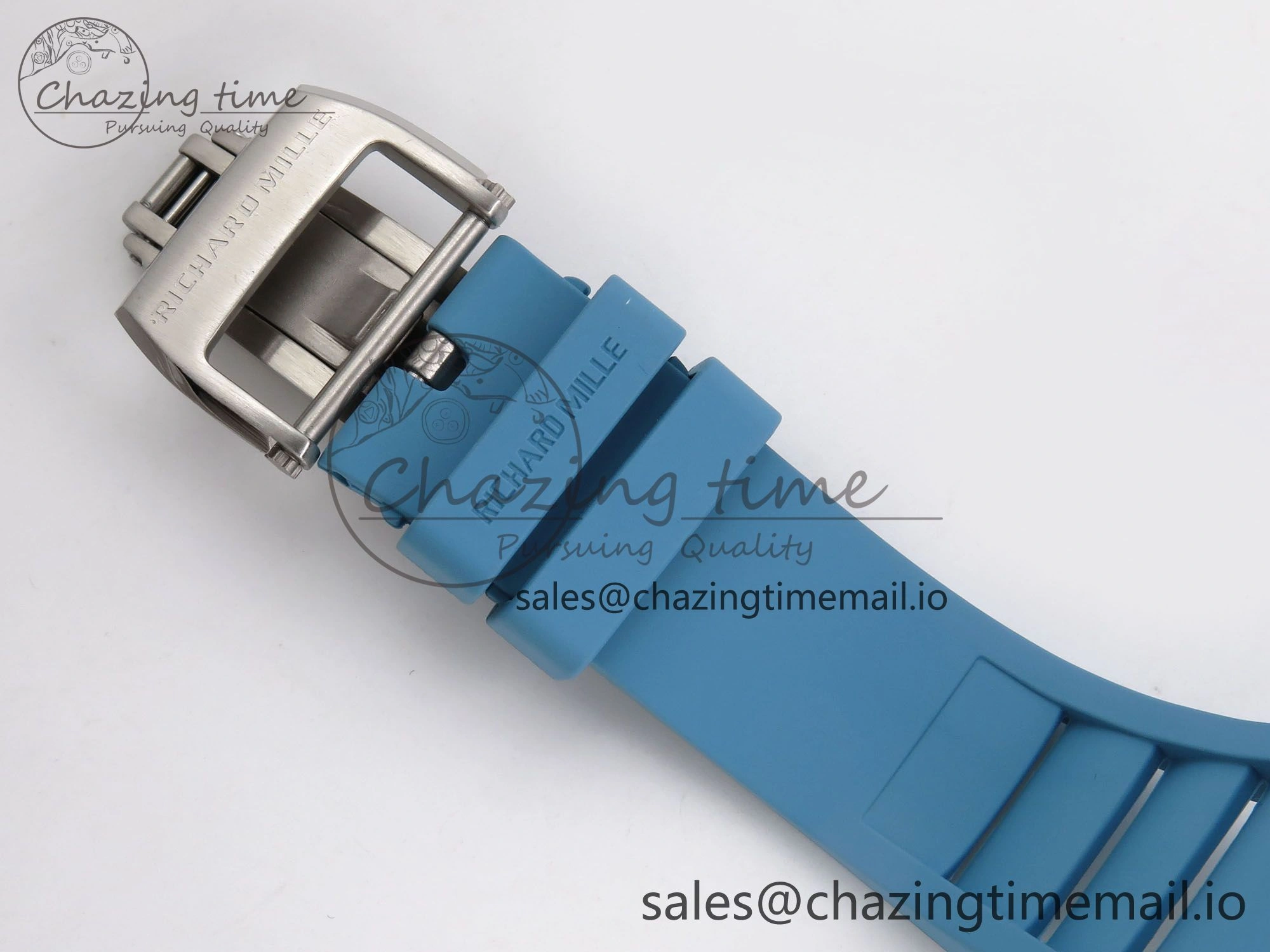 RM055 White Ceramic T+F 1:1 Best Edition Blue Skeleton Dial on Blue Rubber Strap RMUL2 Super Clone
