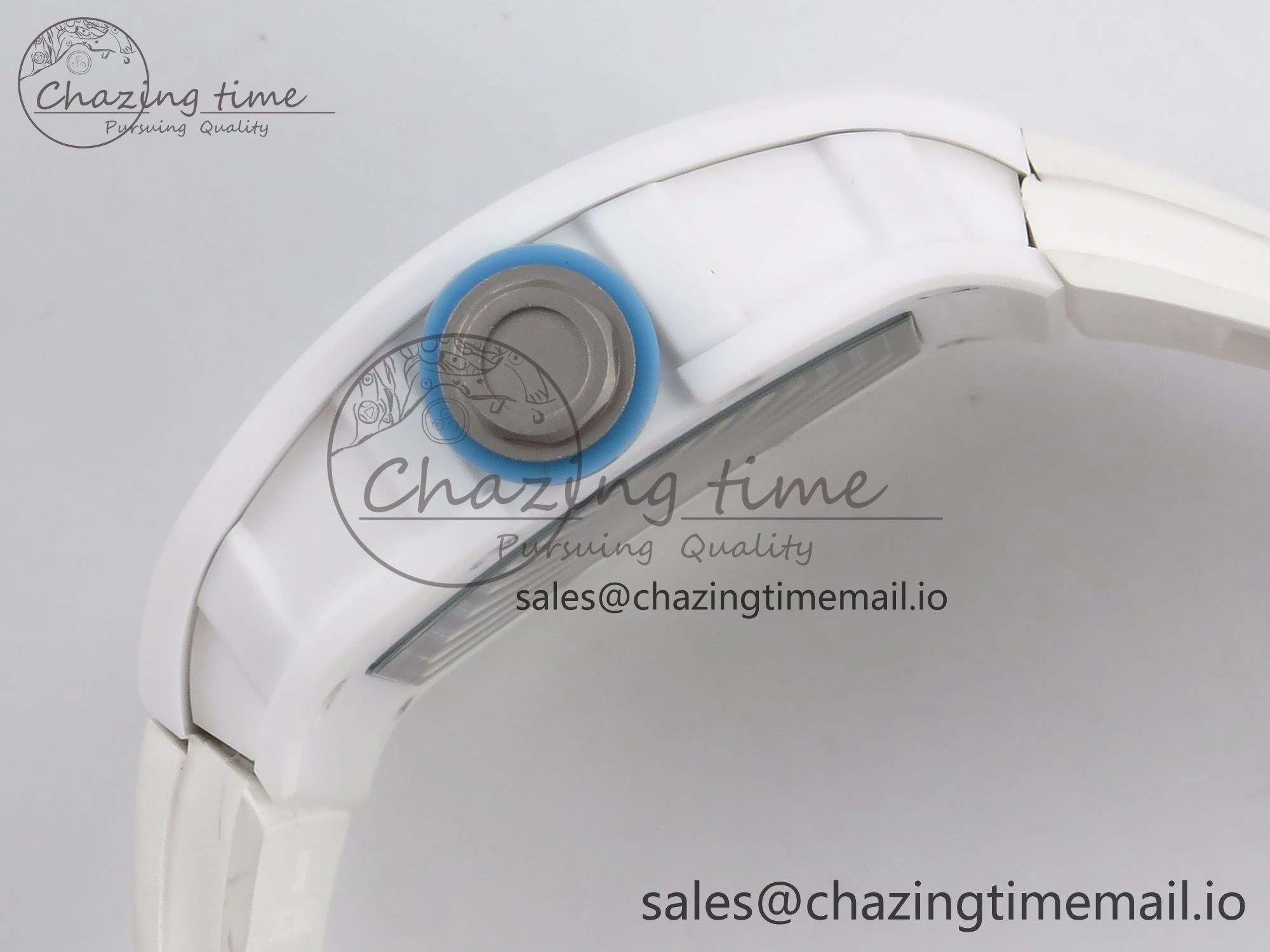RM055 White Ceramic T+F 1:1 Best Edition Blue Skeleton Dial on White Rubber Strap RMUL2 Super Clone