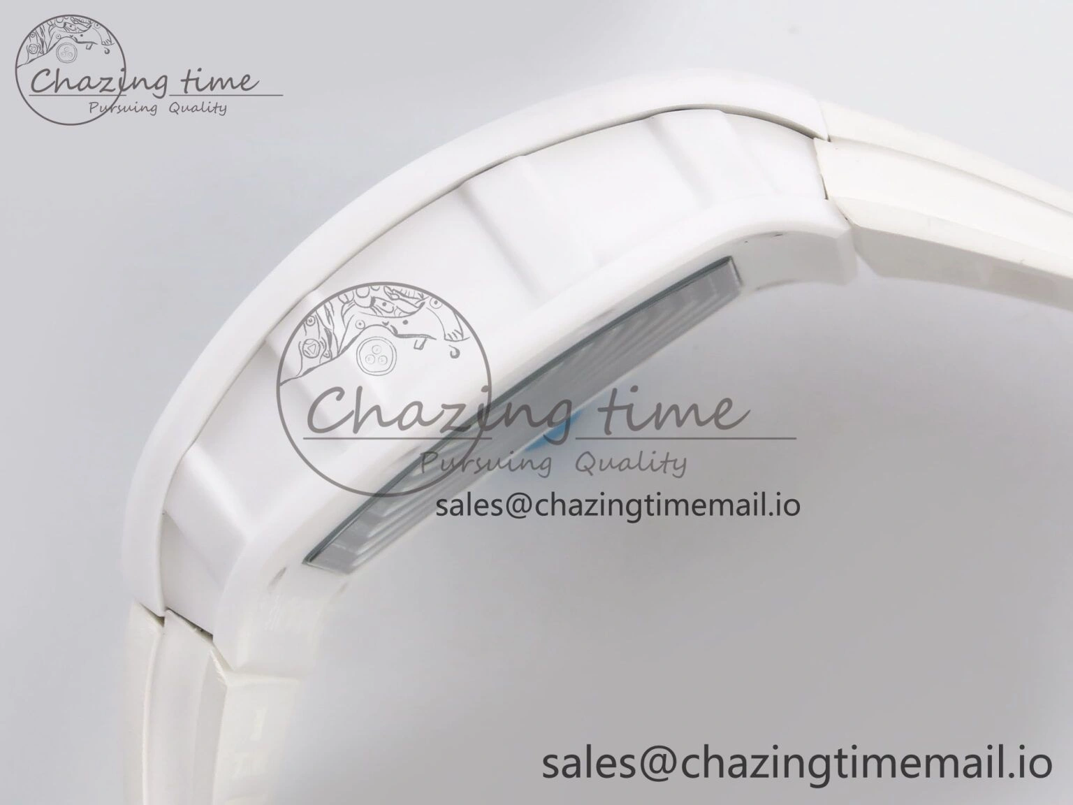 RM055 White Ceramic T+F 1:1 Best Edition Blue Skeleton Dial on White Rubber Strap RMUL2 Super Clone