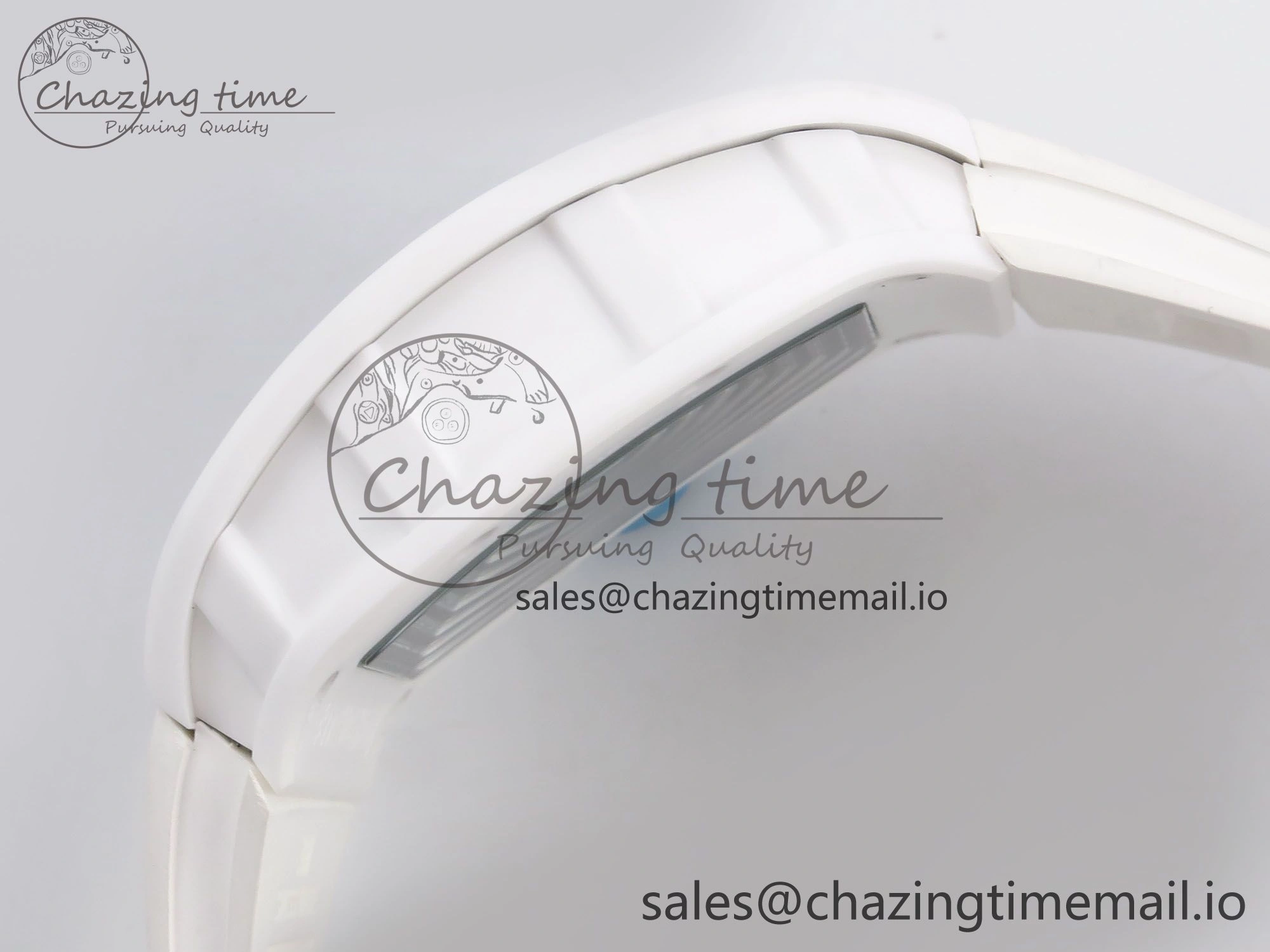 RM055 White Ceramic T+F 1:1 Best Edition Blue Skeleton Dial on White Rubber Strap RMUL2 Super Clone
