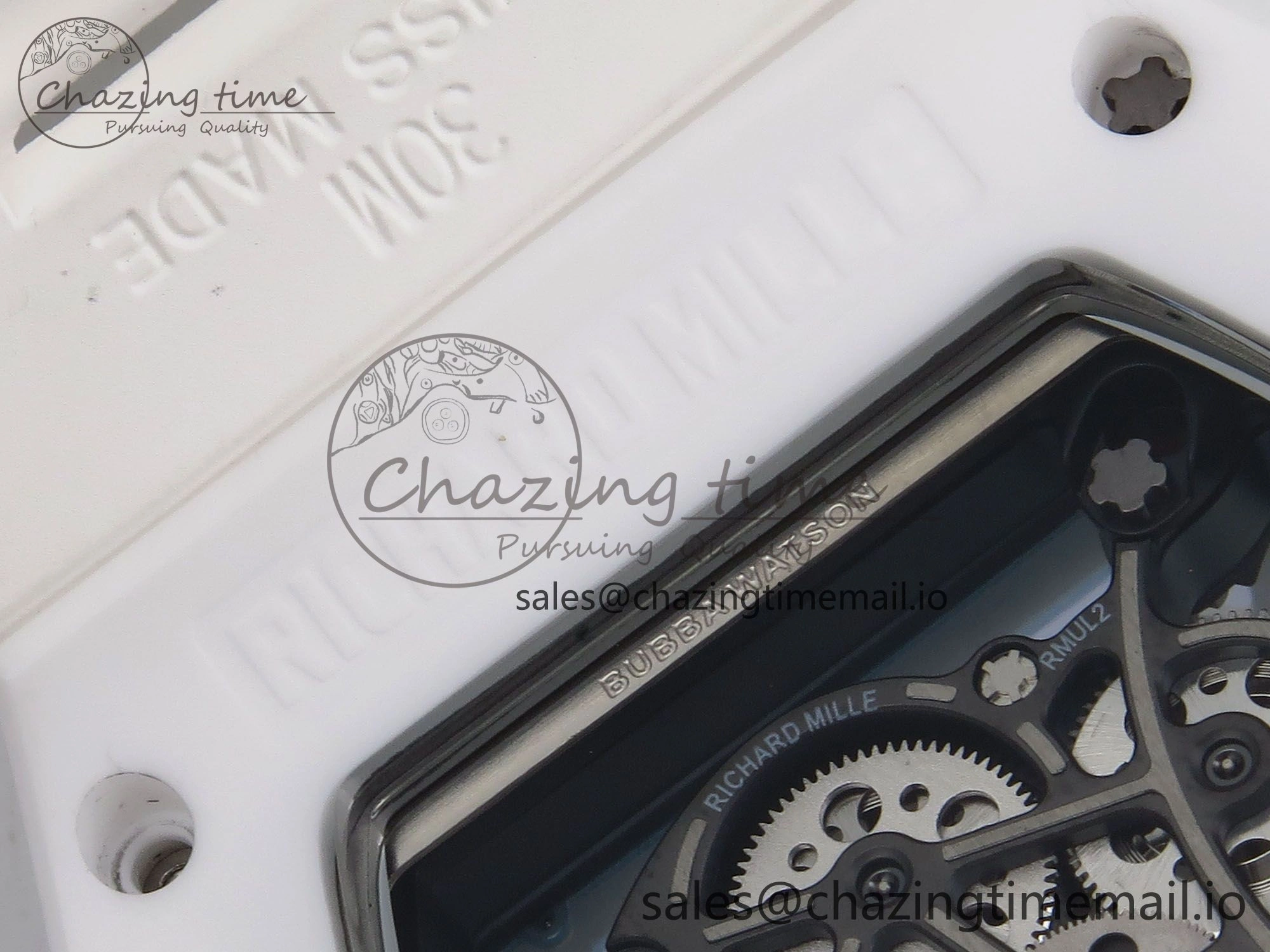 RM055 White Ceramic T+F 1:1 Best Edition Blue Skeleton Dial on White Rubber Strap RMUL2 Super Clone
