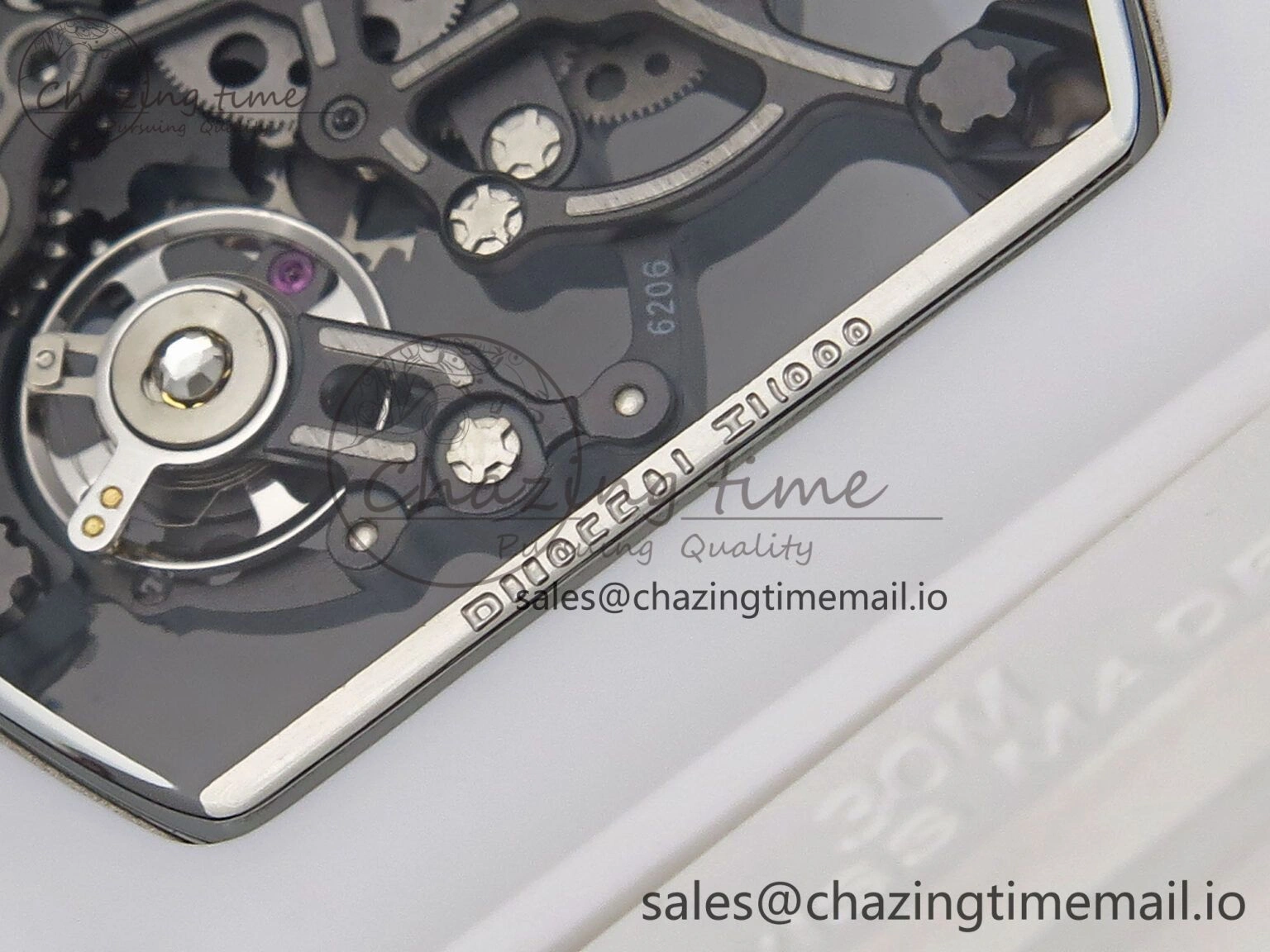 RM055 White Ceramic T+F 1:1 Best Edition Blue Skeleton Dial on White Rubber Strap RMUL2 Super Clone