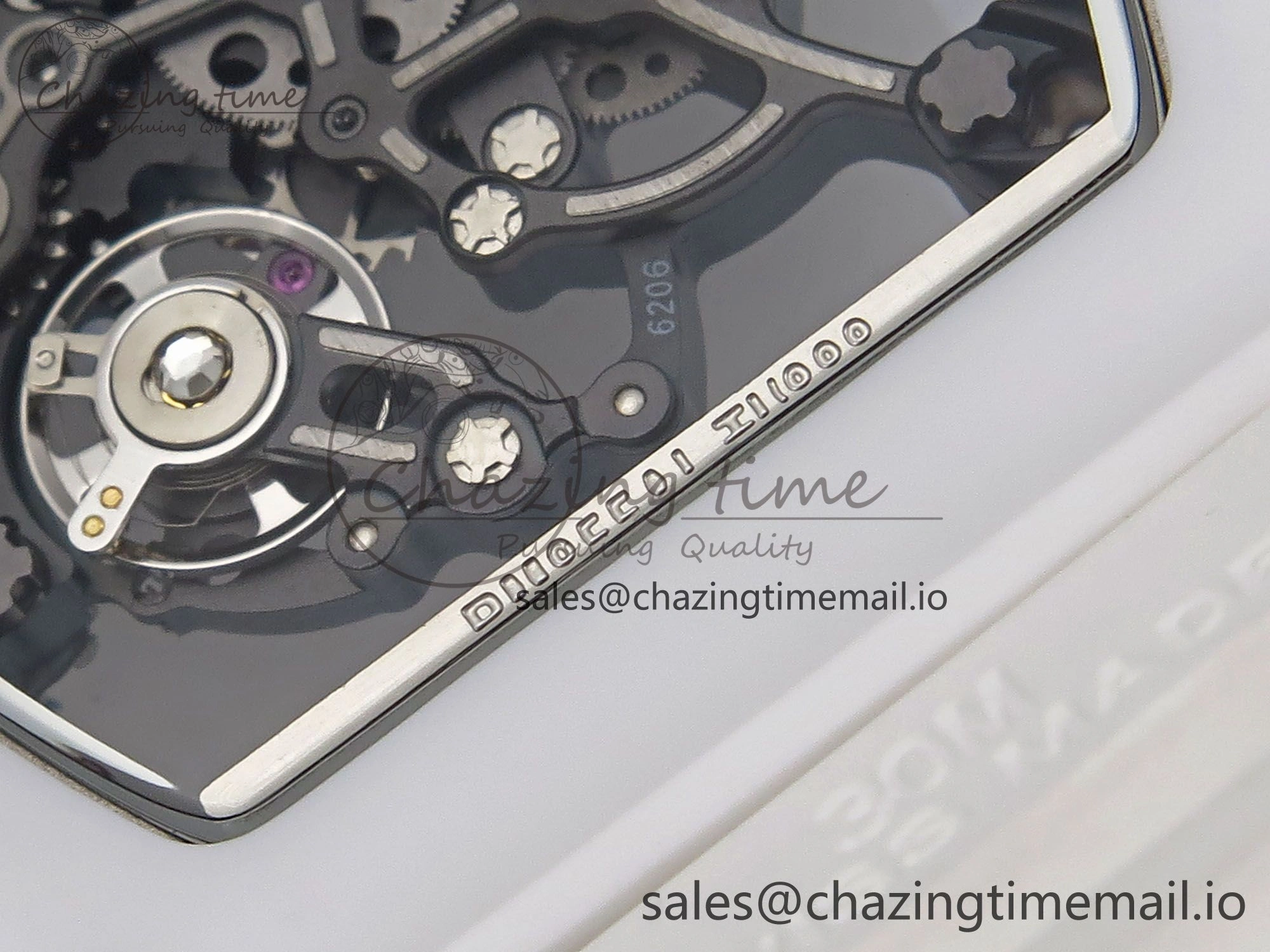 RM055 White Ceramic T+F 1:1 Best Edition Blue Skeleton Dial on White Rubber Strap RMUL2 Super Clone