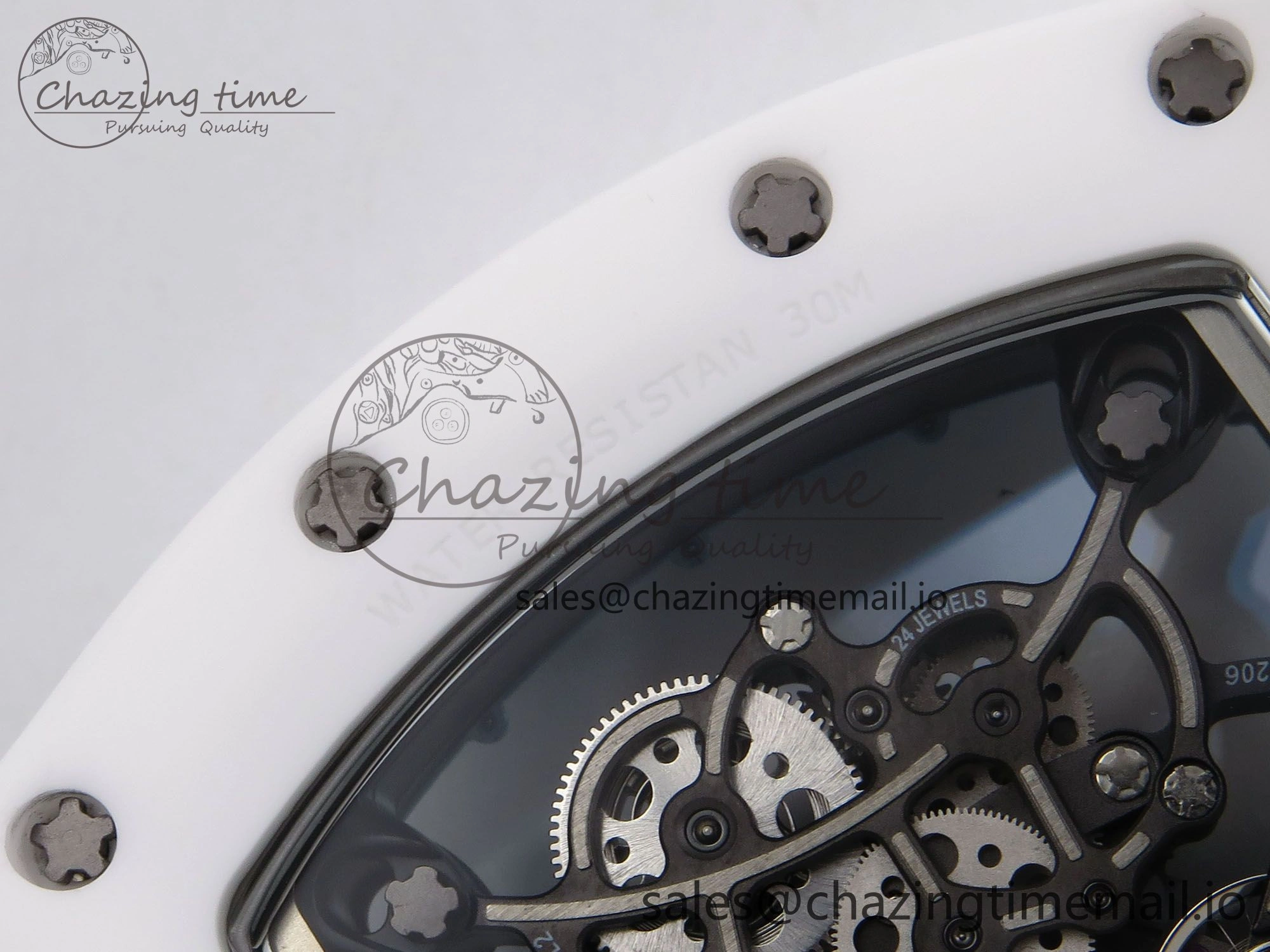 RM055 White Ceramic T+F 1:1 Best Edition Blue Skeleton Dial on White Rubber Strap RMUL2 Super Clone
