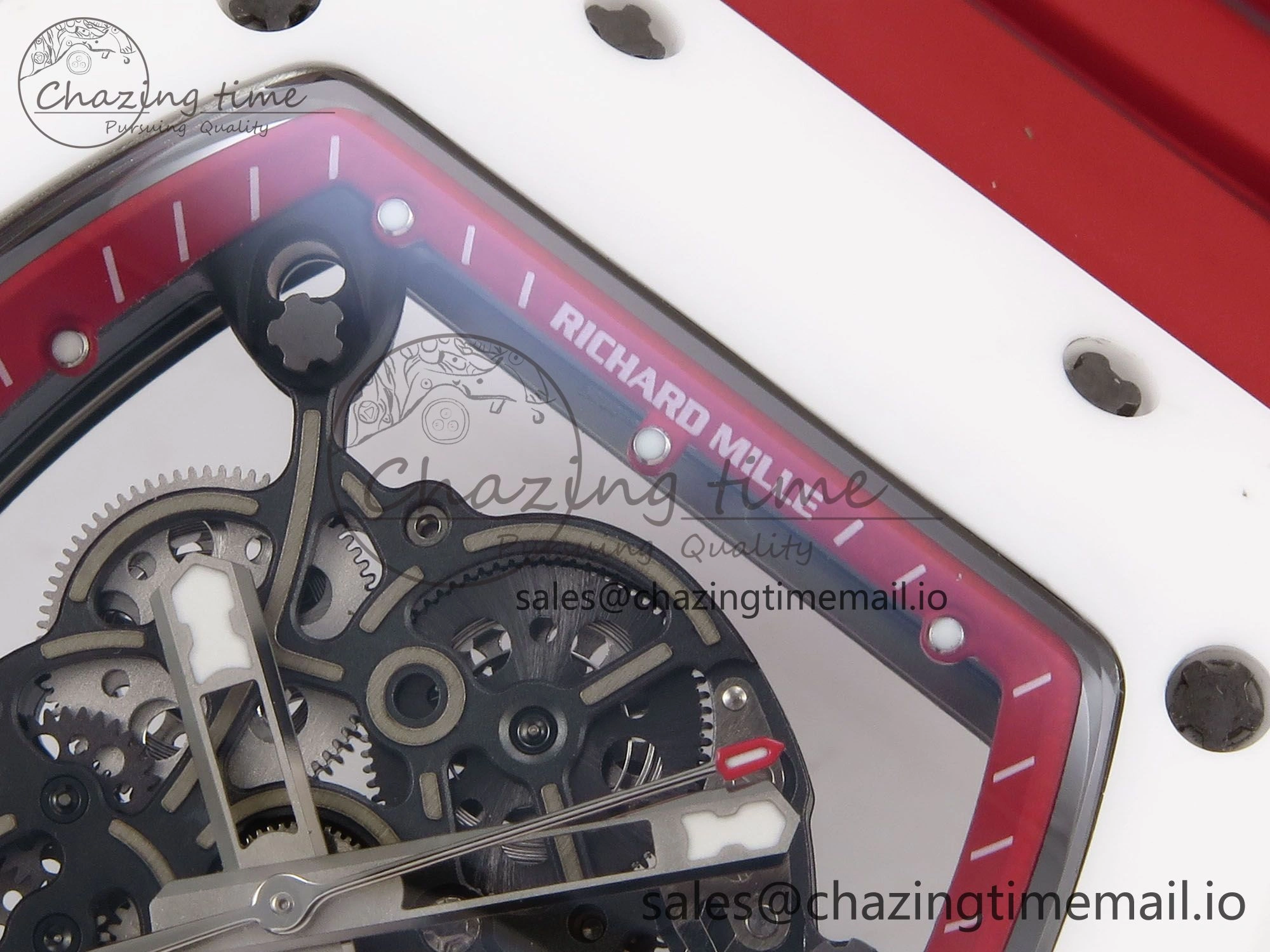 RM055 White Ceramic T+F 1:1 Best Edition Red Skeleton Dial on Red Rubber Strap RMUL2 Super Clone