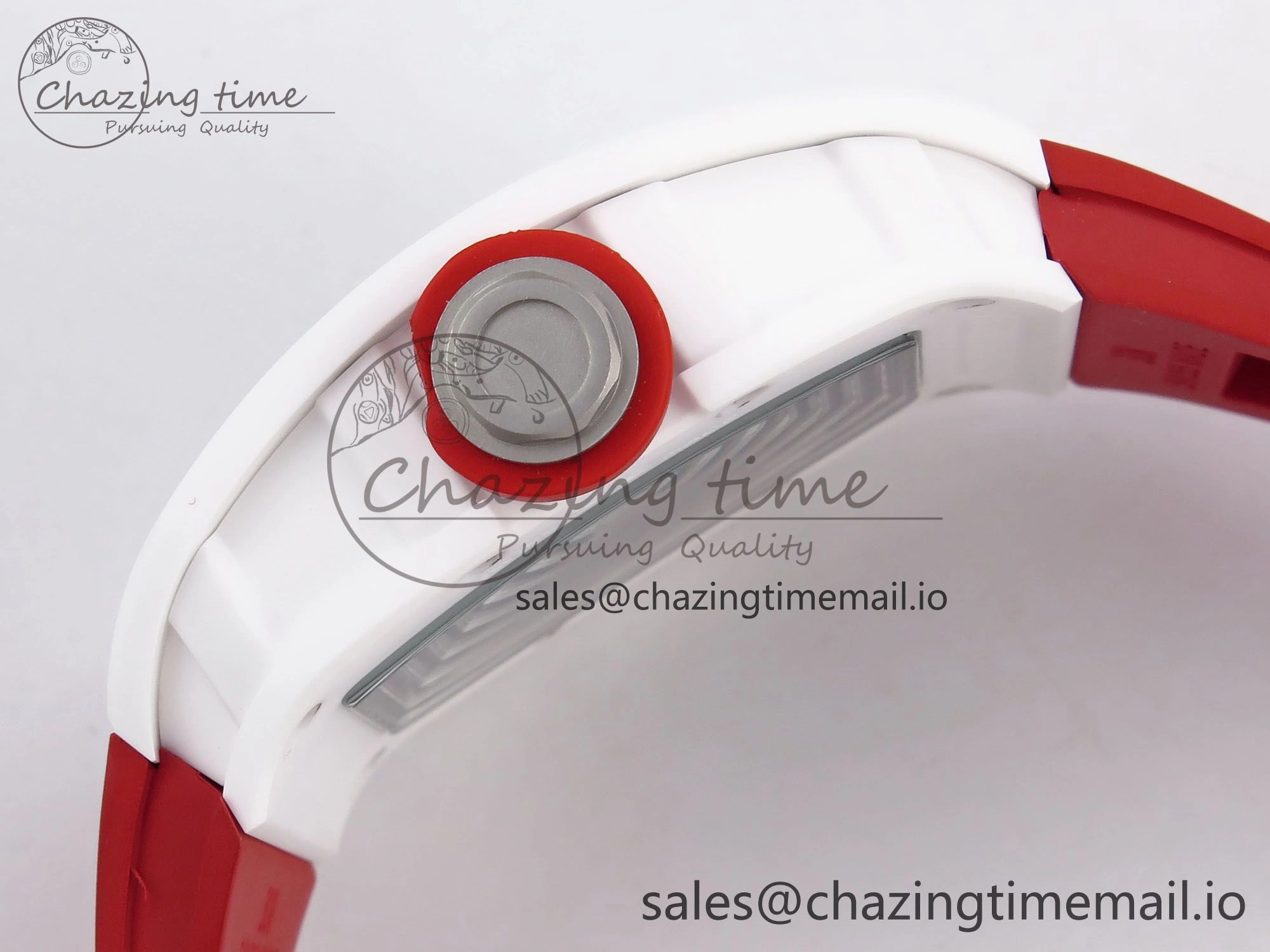 RM055 White Ceramic T+F 1:1 Best Edition Red Skeleton Dial on Red Rubber Strap RMUL2 Super Clone