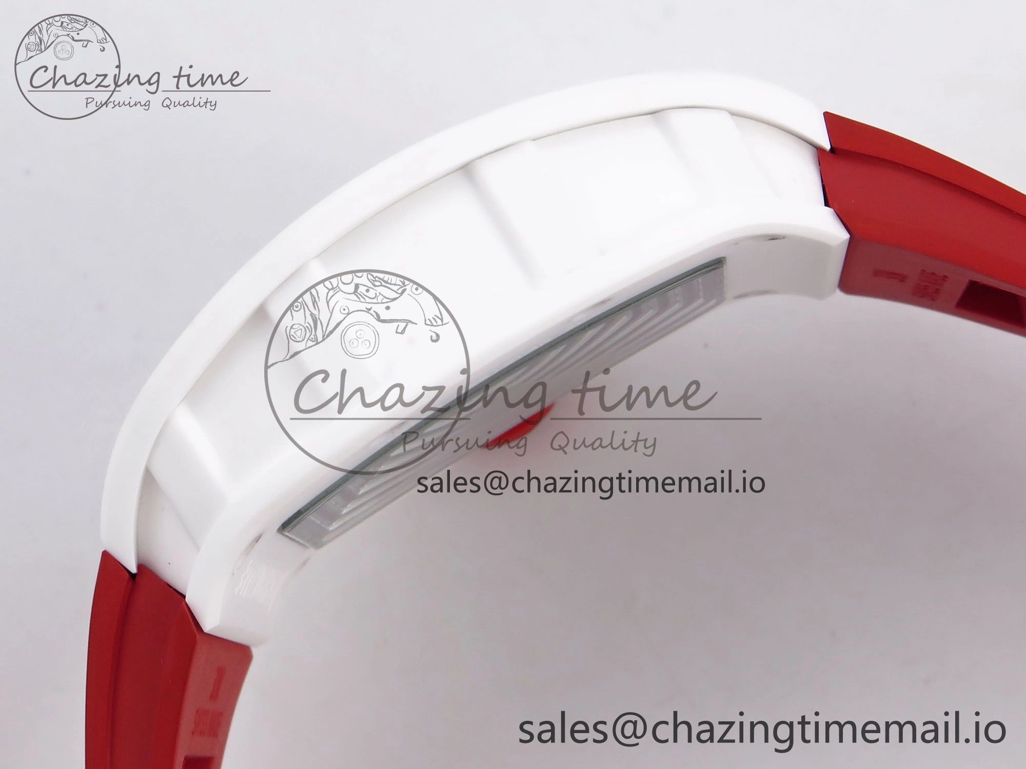 RM055 White Ceramic T+F 1:1 Best Edition Red Skeleton Dial on Red Rubber Strap RMUL2 Super Clone