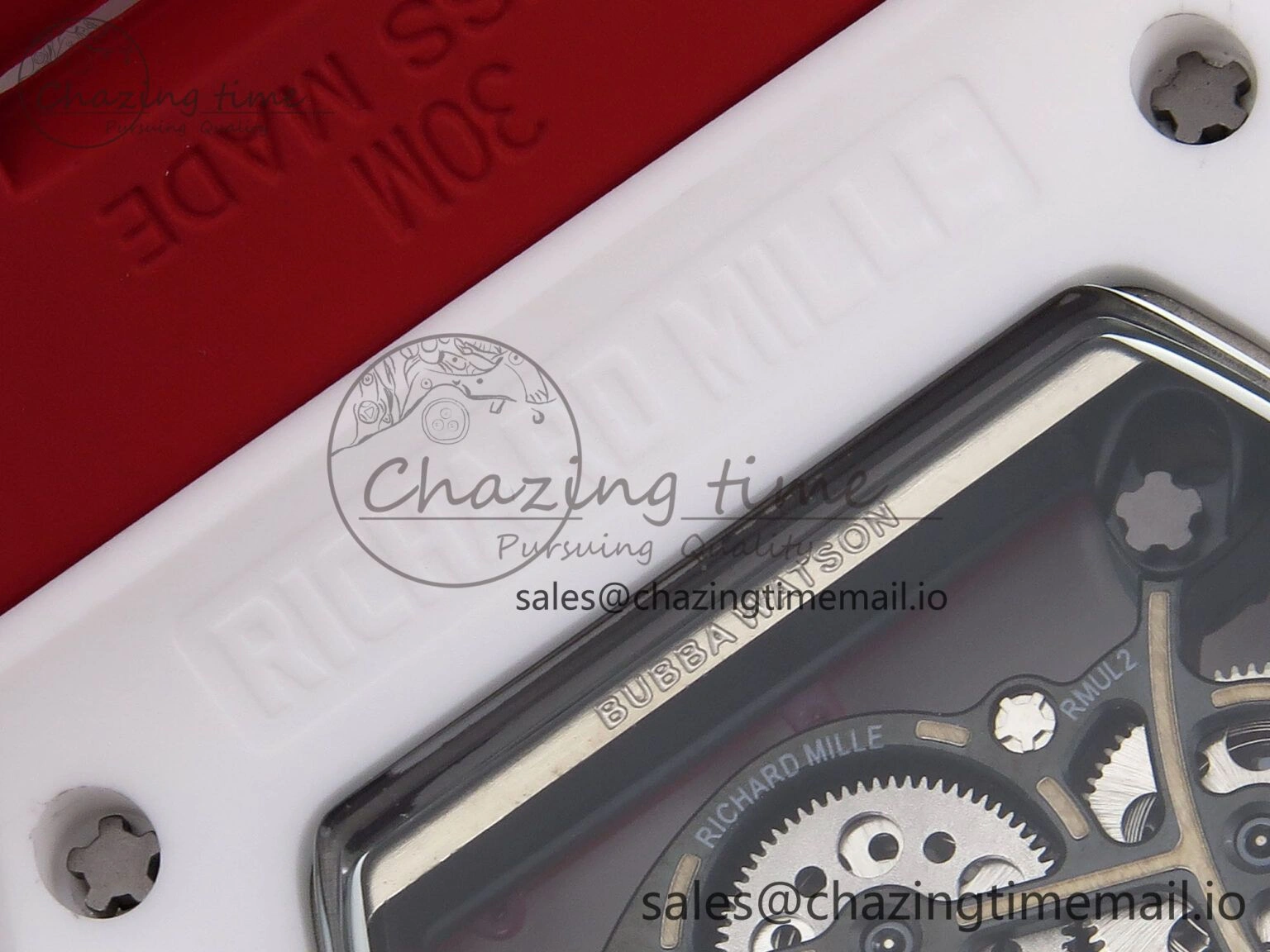 RM055 White Ceramic T+F 1:1 Best Edition Red Skeleton Dial on Red Rubber Strap RMUL2 Super Clone