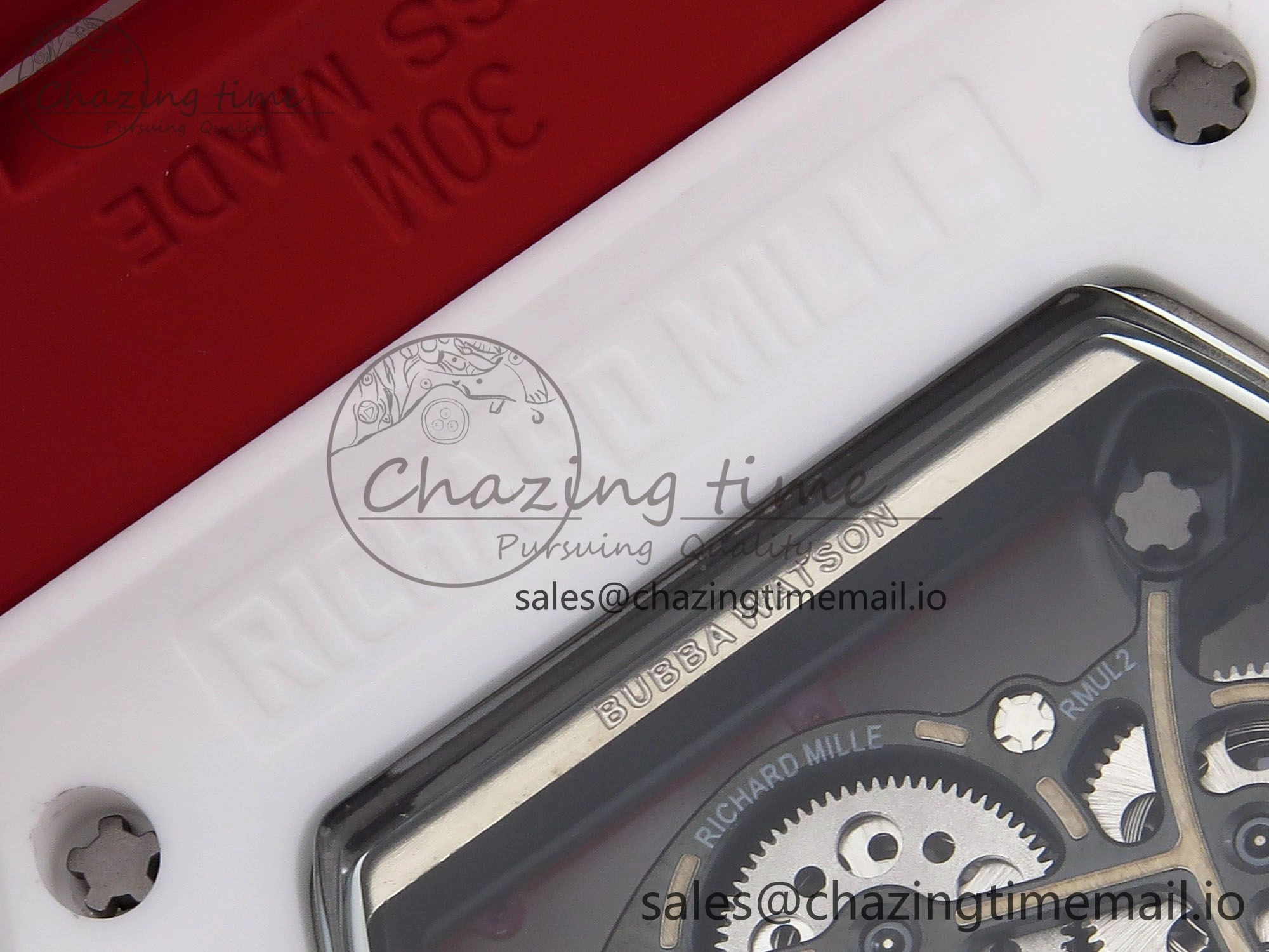 RM055 White Ceramic T+F 1:1 Best Edition Red Skeleton Dial on Red Rubber Strap RMUL2 Super Clone
