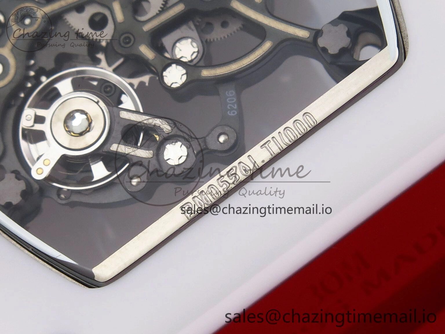 RM055 White Ceramic T+F 1:1 Best Edition Red Skeleton Dial on Red Rubber Strap RMUL2 Super Clone