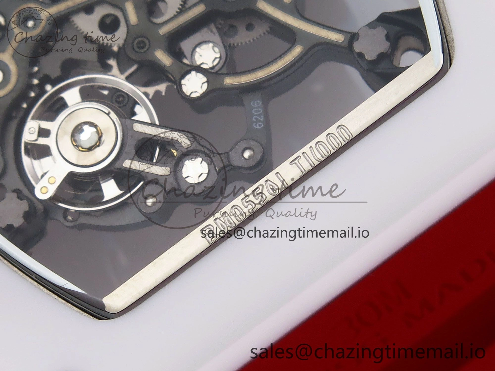 RM055 White Ceramic T+F 1:1 Best Edition Red Skeleton Dial on Red Rubber Strap RMUL2 Super Clone