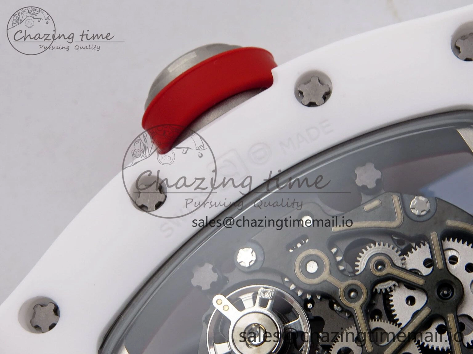 RM055 White Ceramic T+F 1:1 Best Edition Red Skeleton Dial on Red Rubber Strap RMUL2 Super Clone