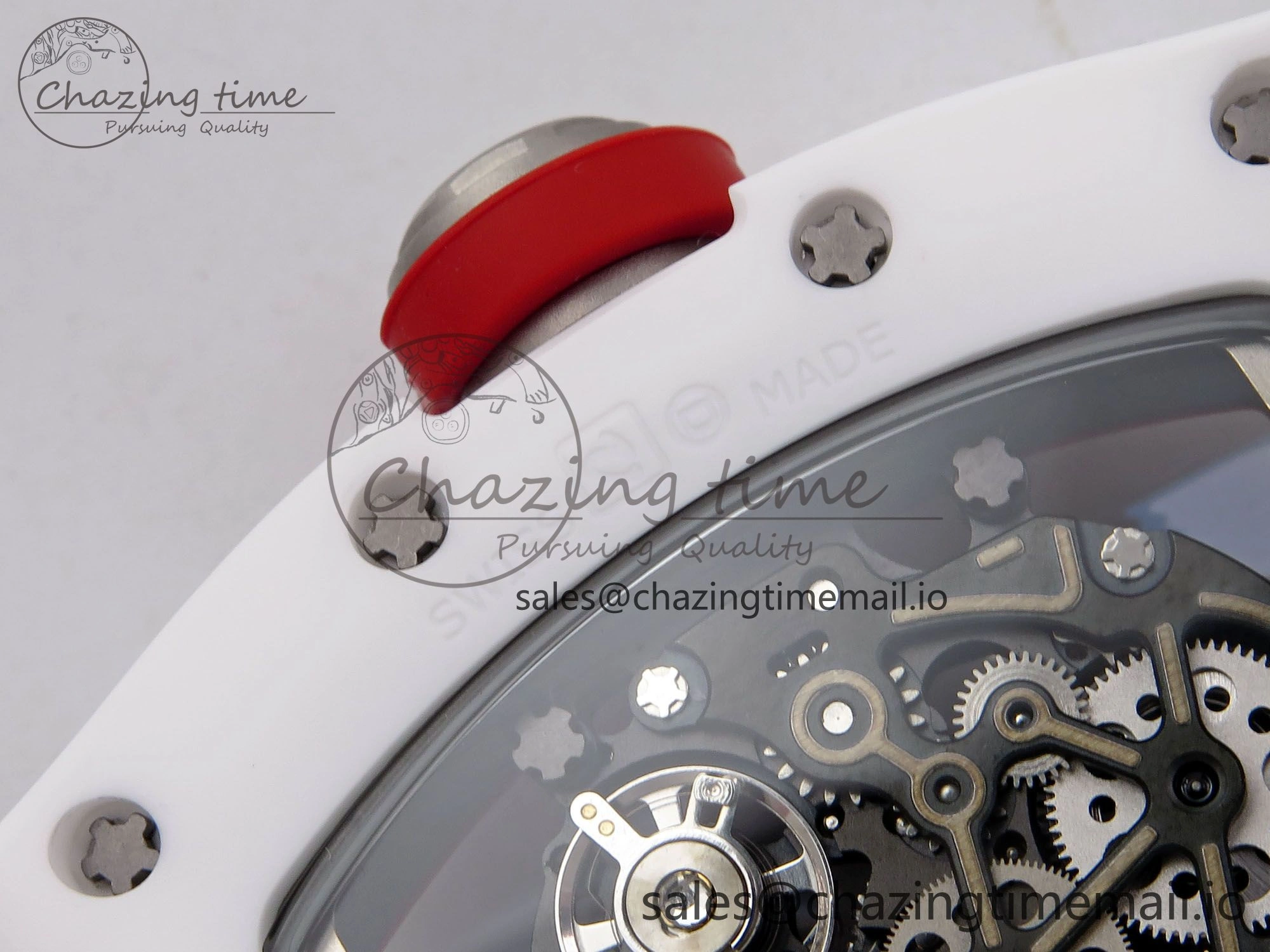 RM055 White Ceramic T+F 1:1 Best Edition Red Skeleton Dial on Red Rubber Strap RMUL2 Super Clone