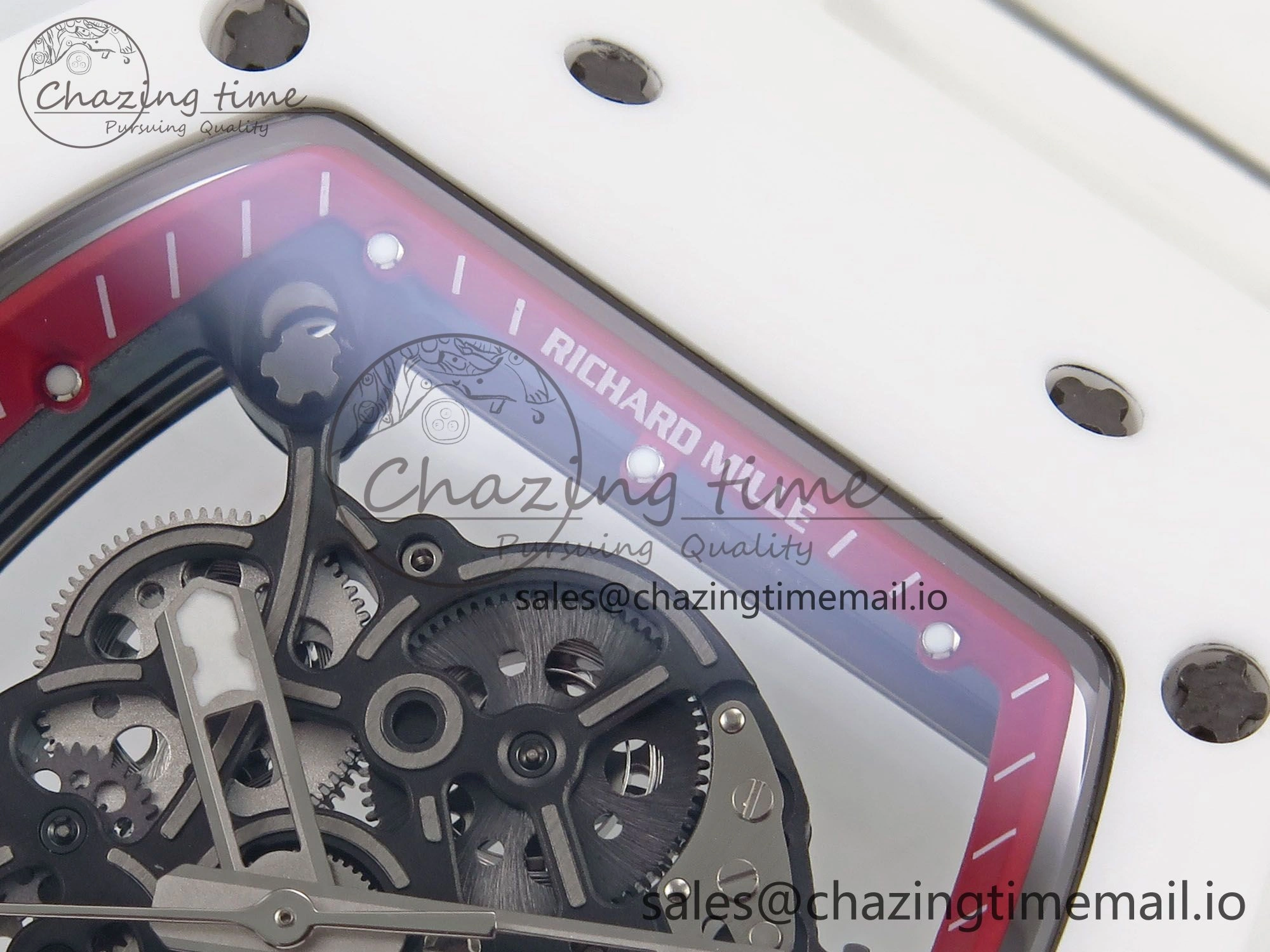 RM055 White Ceramic T+F 1:1 Best Edition Red Skeleton Dial on White Rubber Strap RMUL2 Super Clone