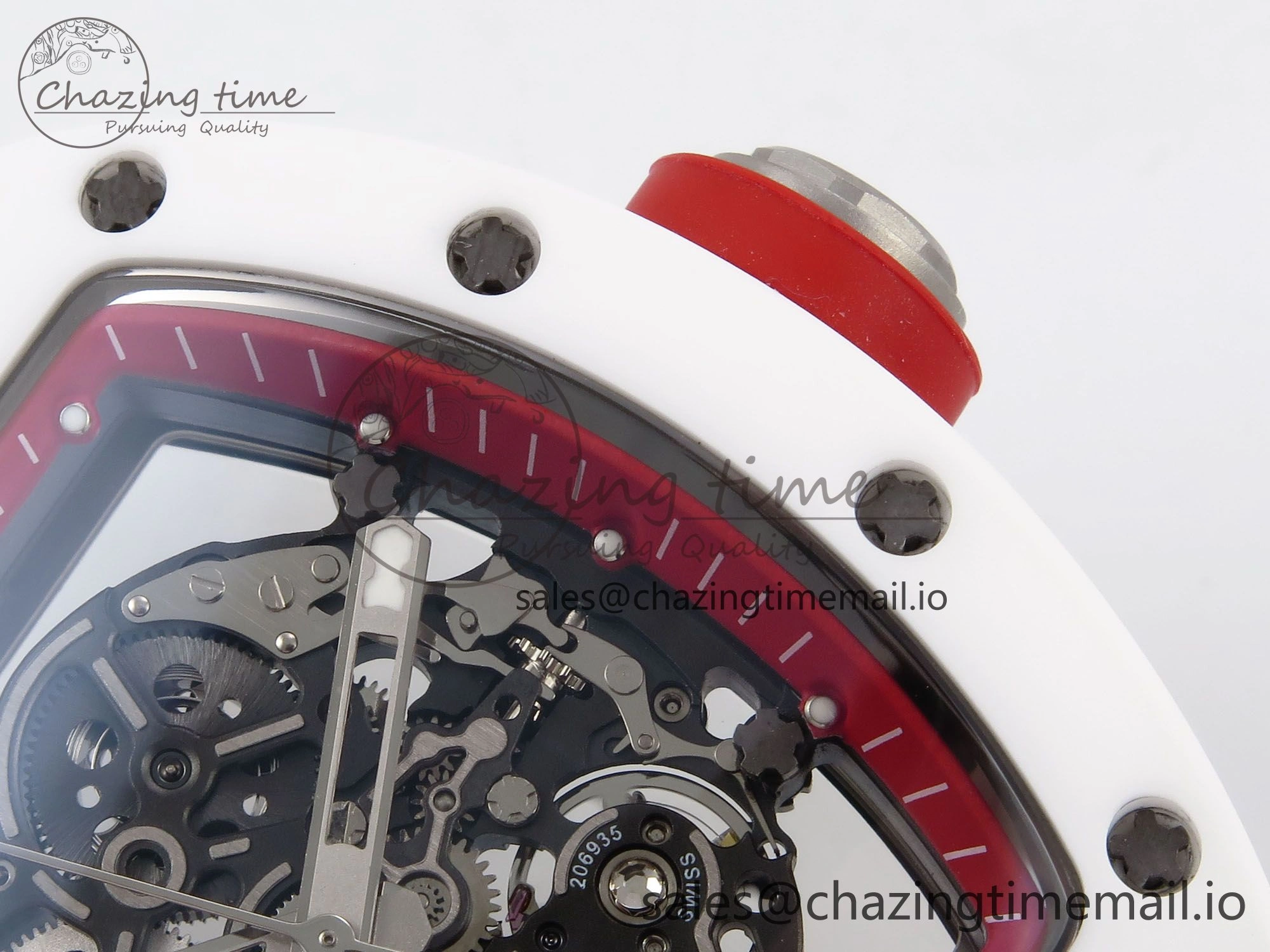 RM055 White Ceramic T+F 1:1 Best Edition Red Skeleton Dial on White Rubber Strap RMUL2 Super Clone