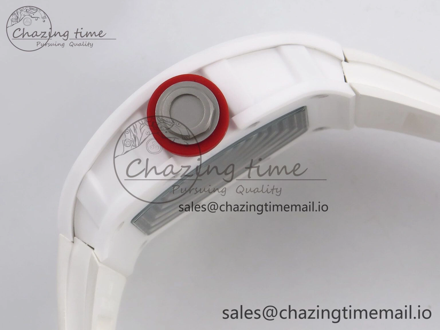RM055 White Ceramic T+F 1:1 Best Edition Red Skeleton Dial on White Rubber Strap RMUL2 Super Clone
