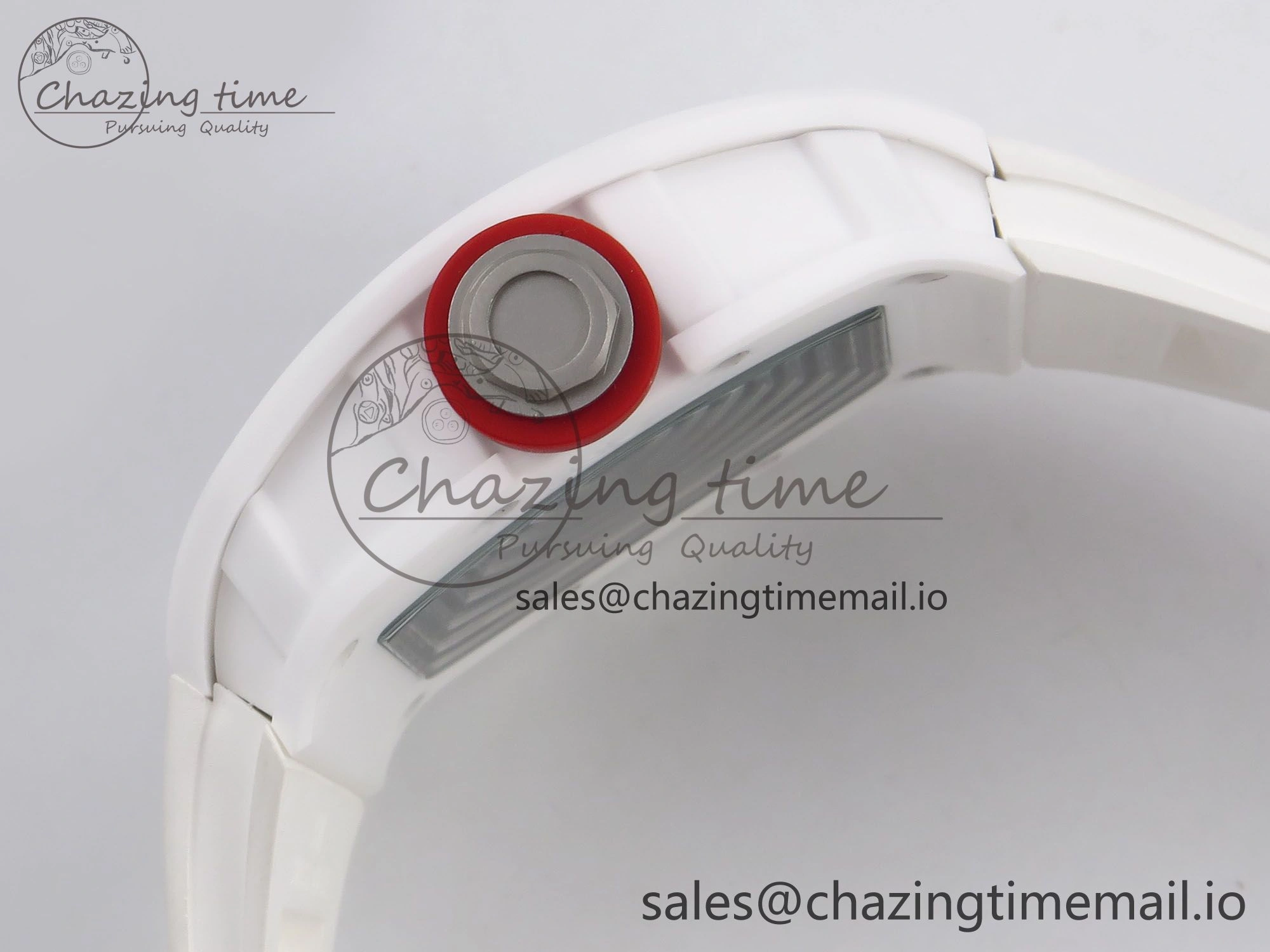RM055 White Ceramic T+F 1:1 Best Edition Red Skeleton Dial on White Rubber Strap RMUL2 Super Clone