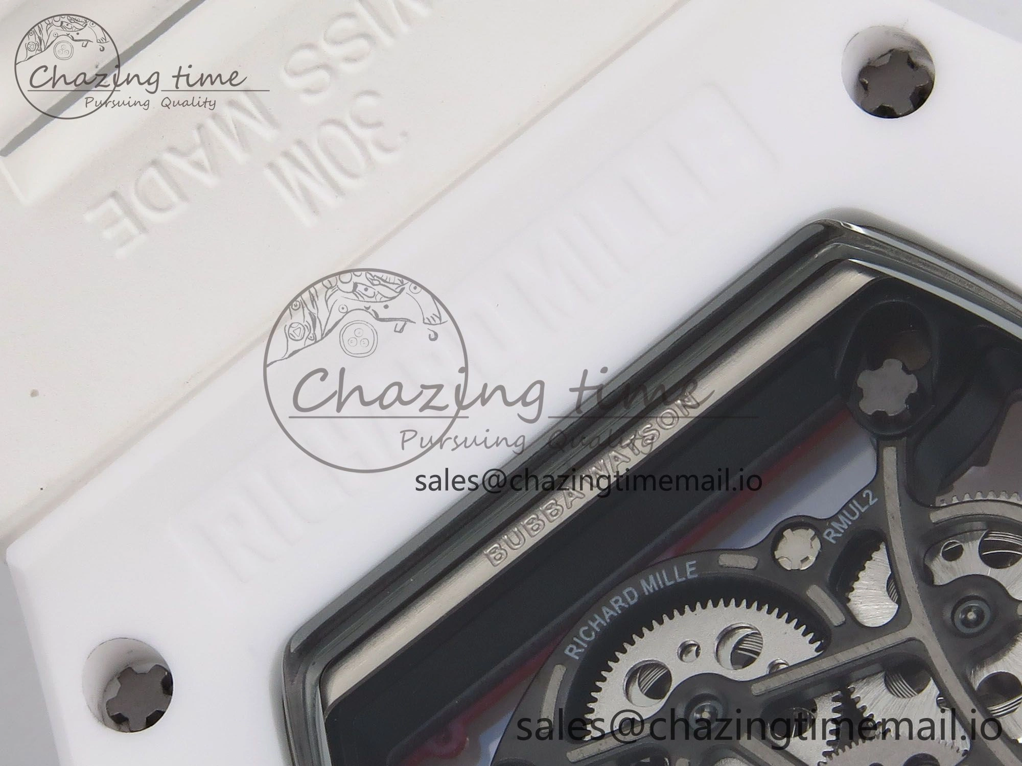 RM055 White Ceramic T+F 1:1 Best Edition Red Skeleton Dial on White Rubber Strap RMUL2 Super Clone