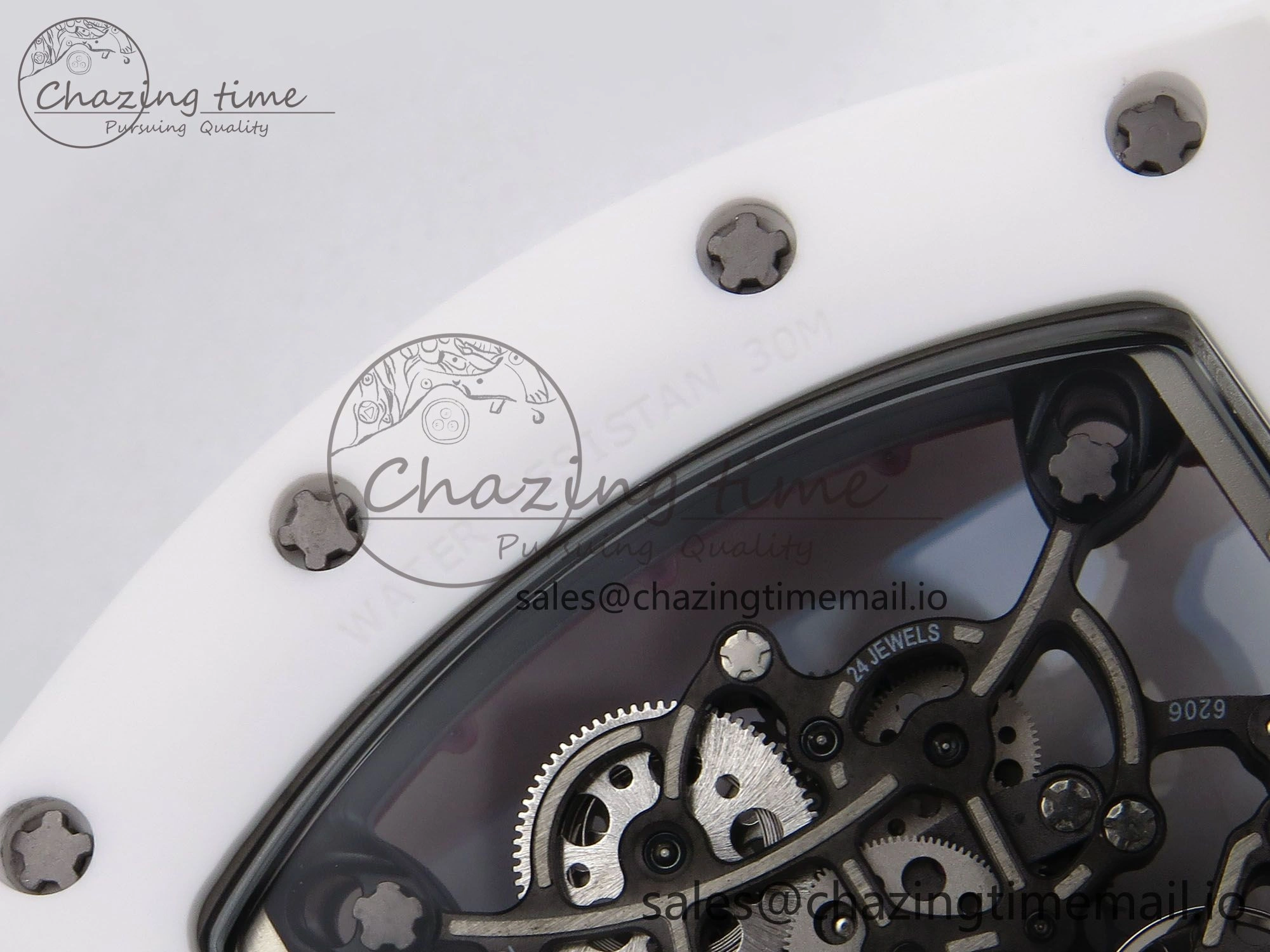 RM055 White Ceramic T+F 1:1 Best Edition Red Skeleton Dial on White Rubber Strap RMUL2 Super Clone