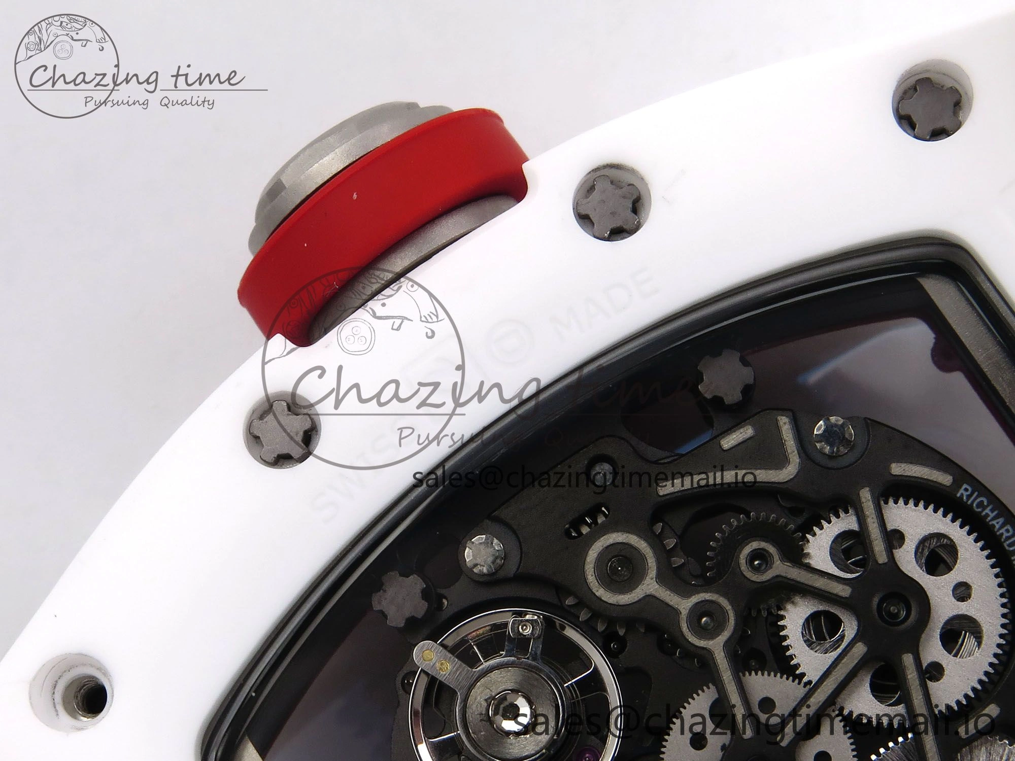 RM055 White Ceramic T+F 1:1 Best Edition Red Skeleton Dial on White Rubber Strap RMUL2 Super Clone