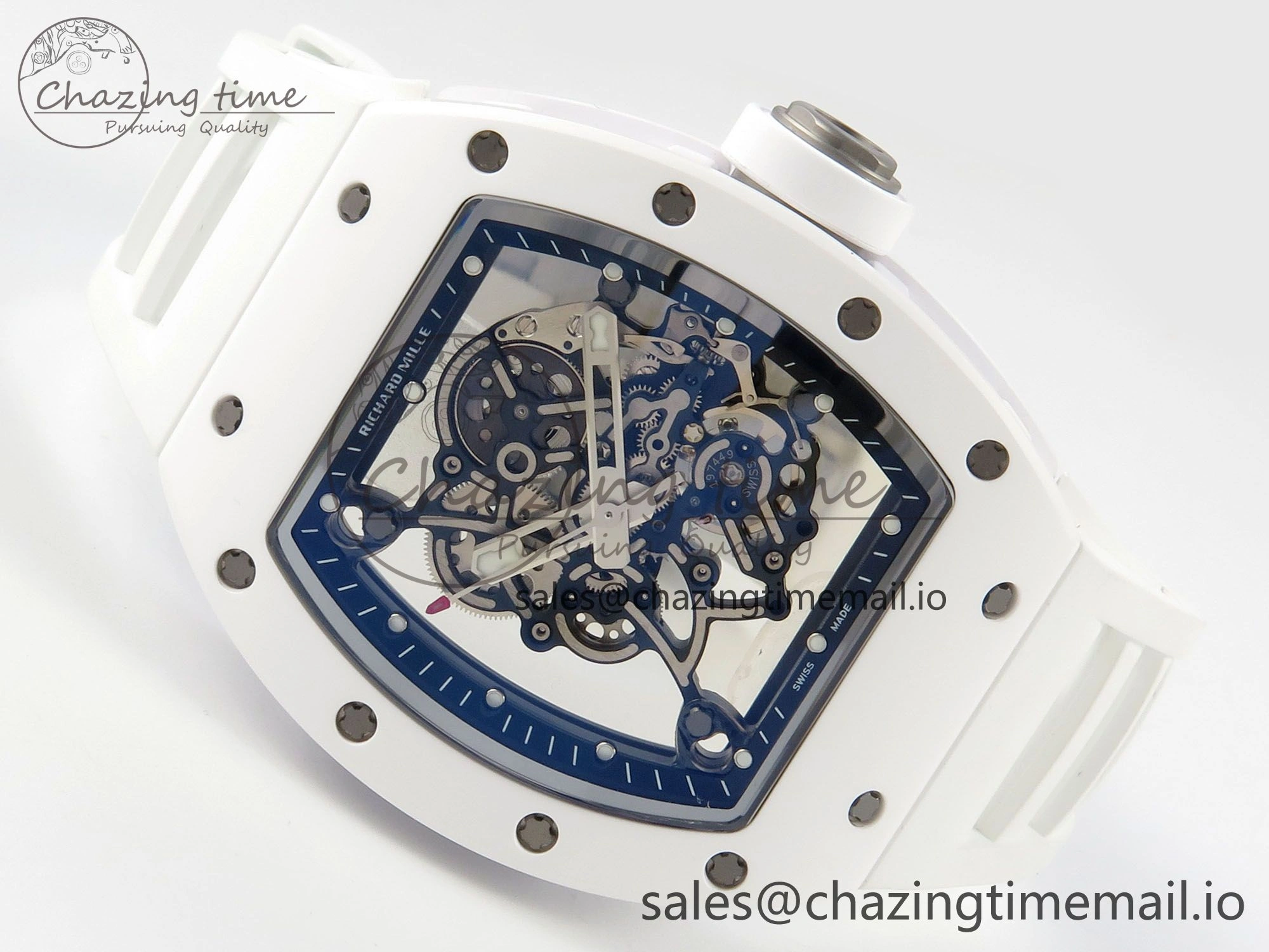 RM055 White Ceramic ZF 1:1 Best Edition on Rubber Strap RMUL2 Super Clone V3