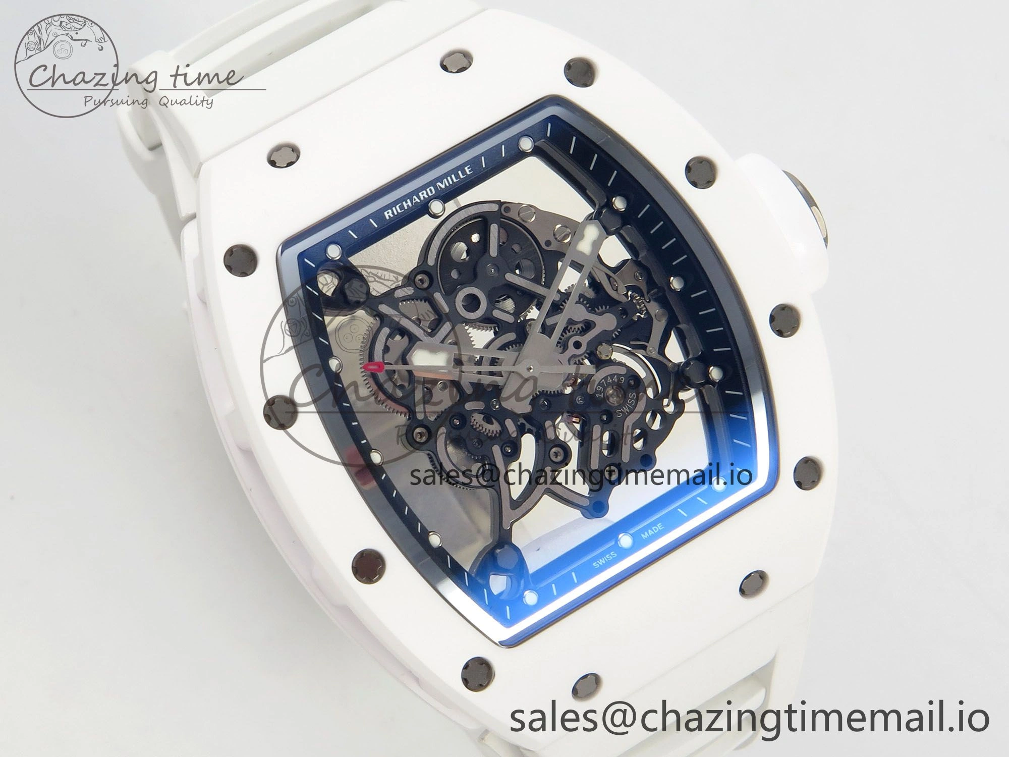 RM055 White Ceramic ZF 1:1 Best Edition on Rubber Strap RMUL2 Super Clone V3