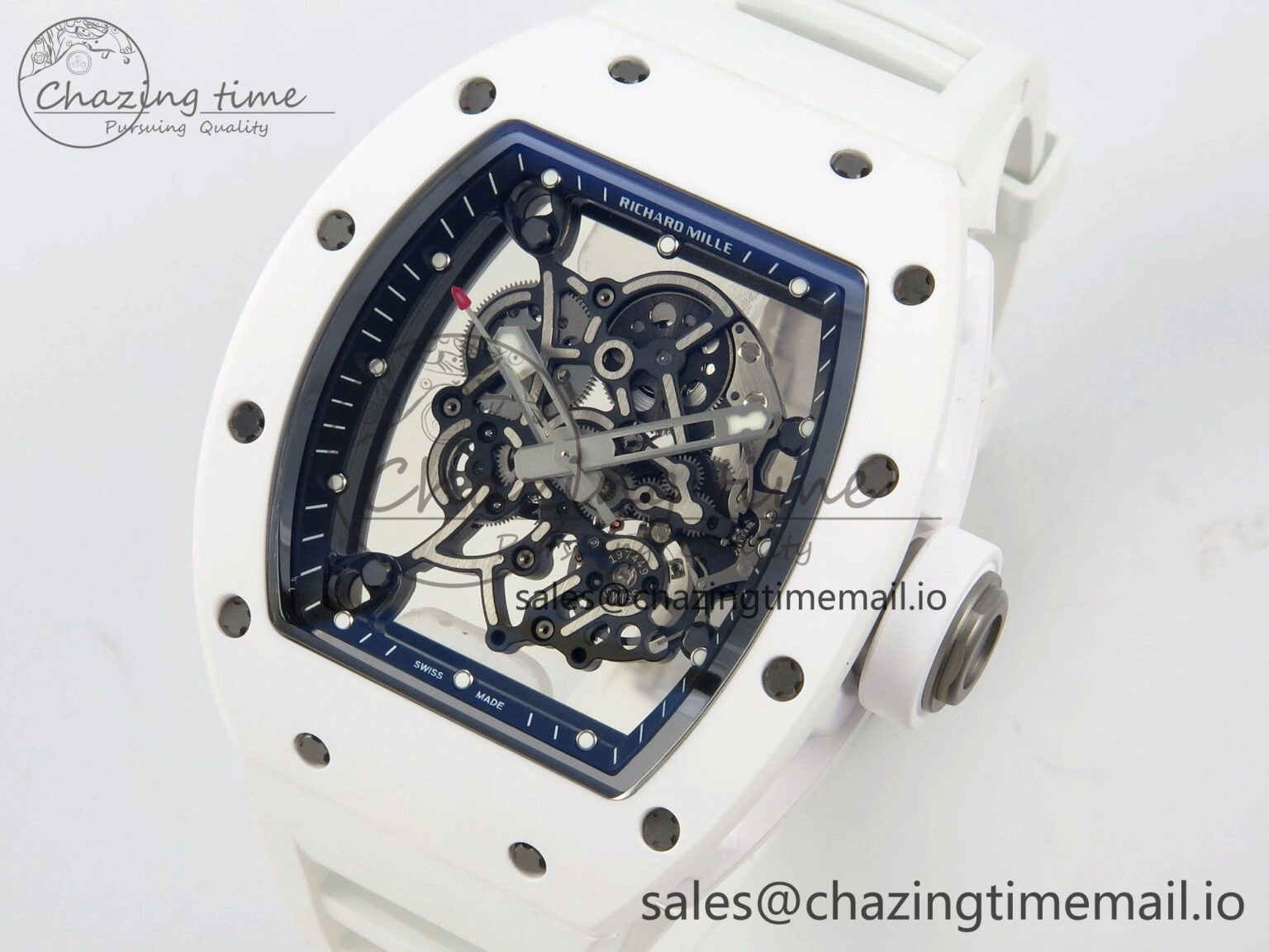 RM055 White Ceramic ZF 1:1 Best Edition on Rubber Strap RMUL2 Super Clone V3