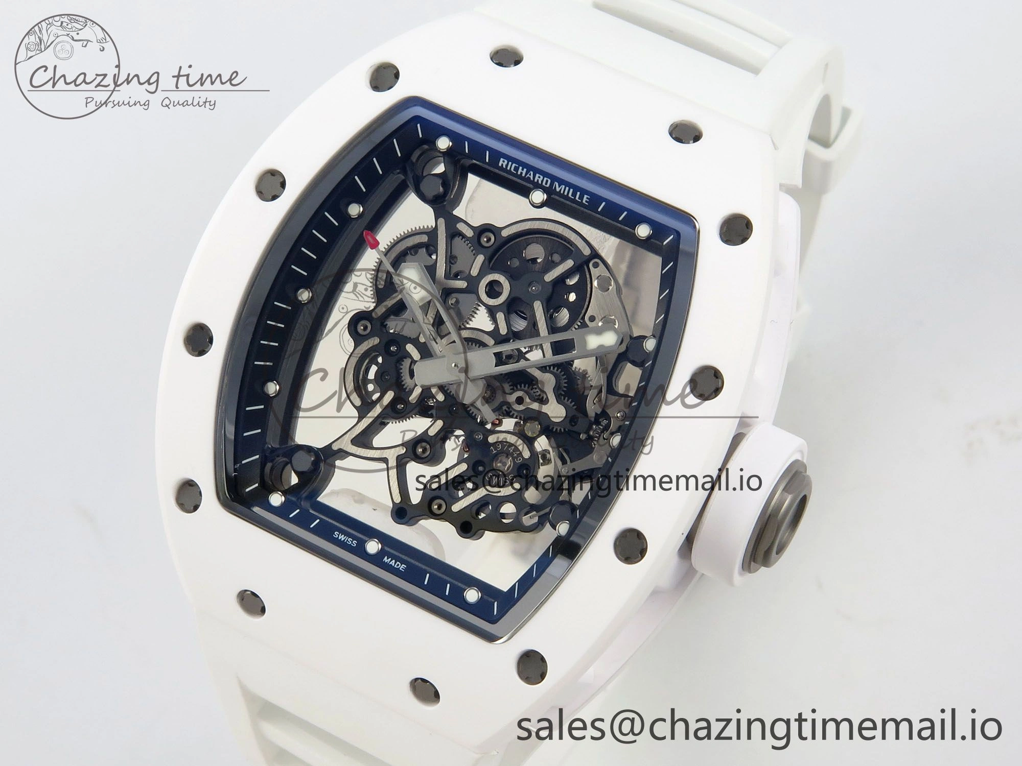 RM055 White Ceramic ZF 1:1 Best Edition on Rubber Strap RMUL2 Super Clone V3