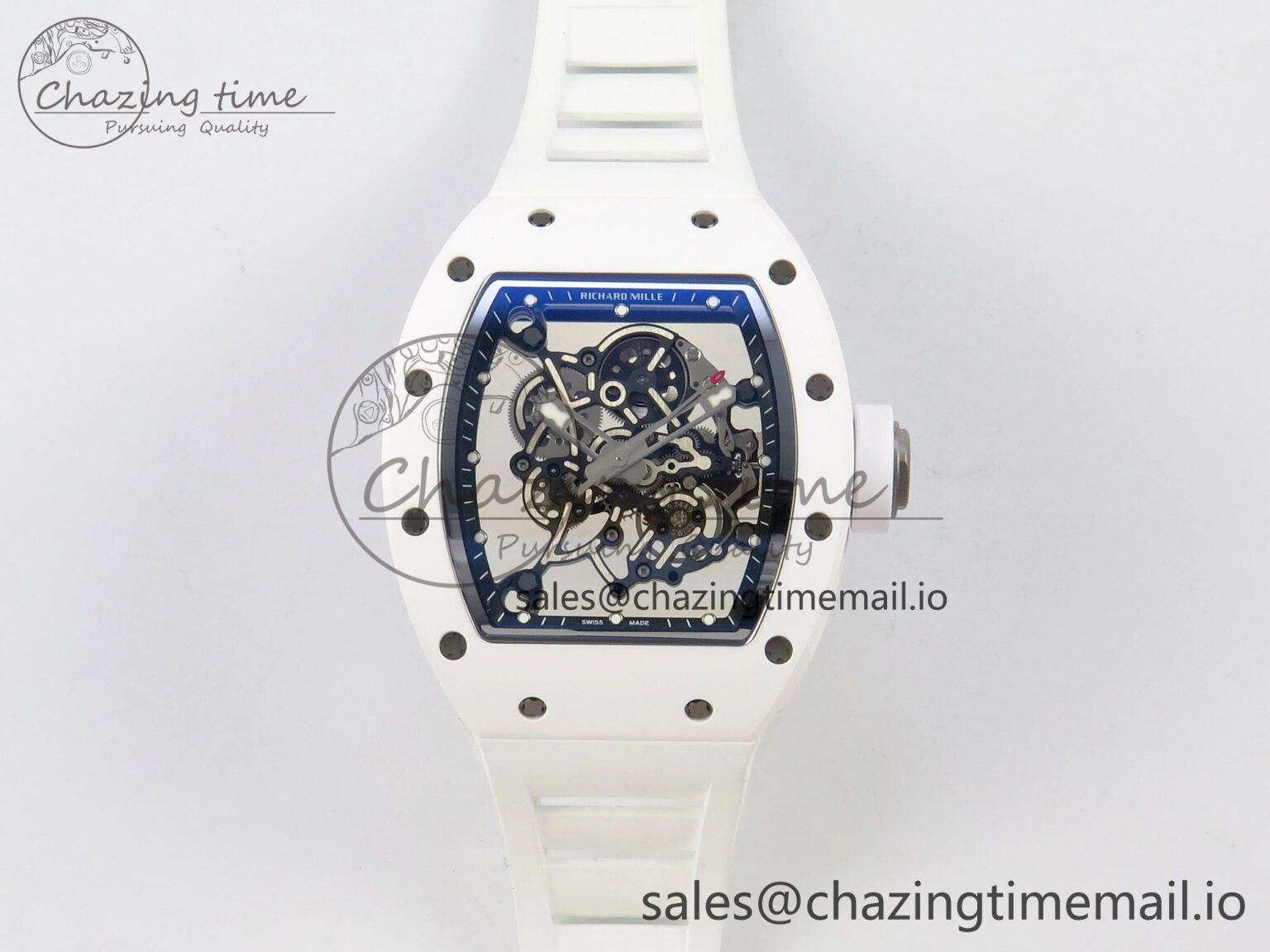 RM055 White Ceramic ZF 1:1 Best Edition on Rubber Strap RMUL2 Super Clone V3