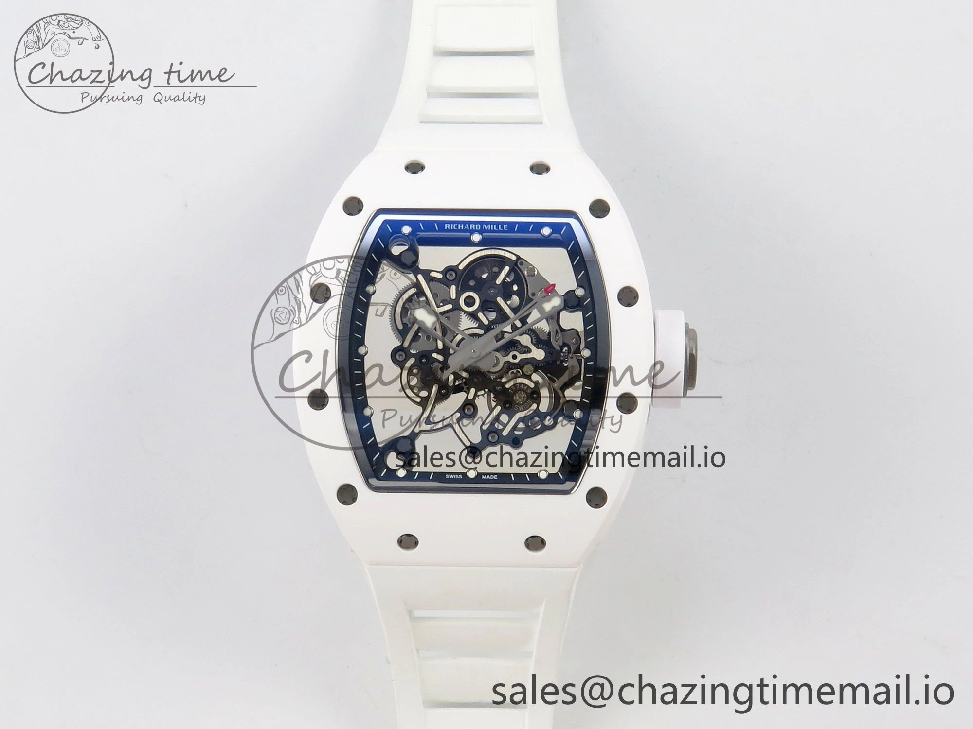 RM055 White Ceramic ZF 1:1 Best Edition on Rubber Strap RMUL2 Super Clone V3