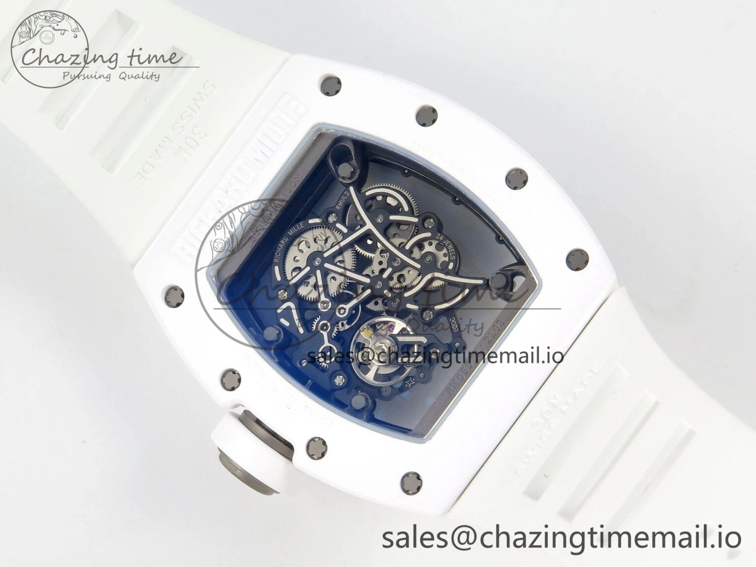 RM055 White Ceramic ZF 1:1 Best Edition on Rubber Strap RMUL2 Super Clone V3