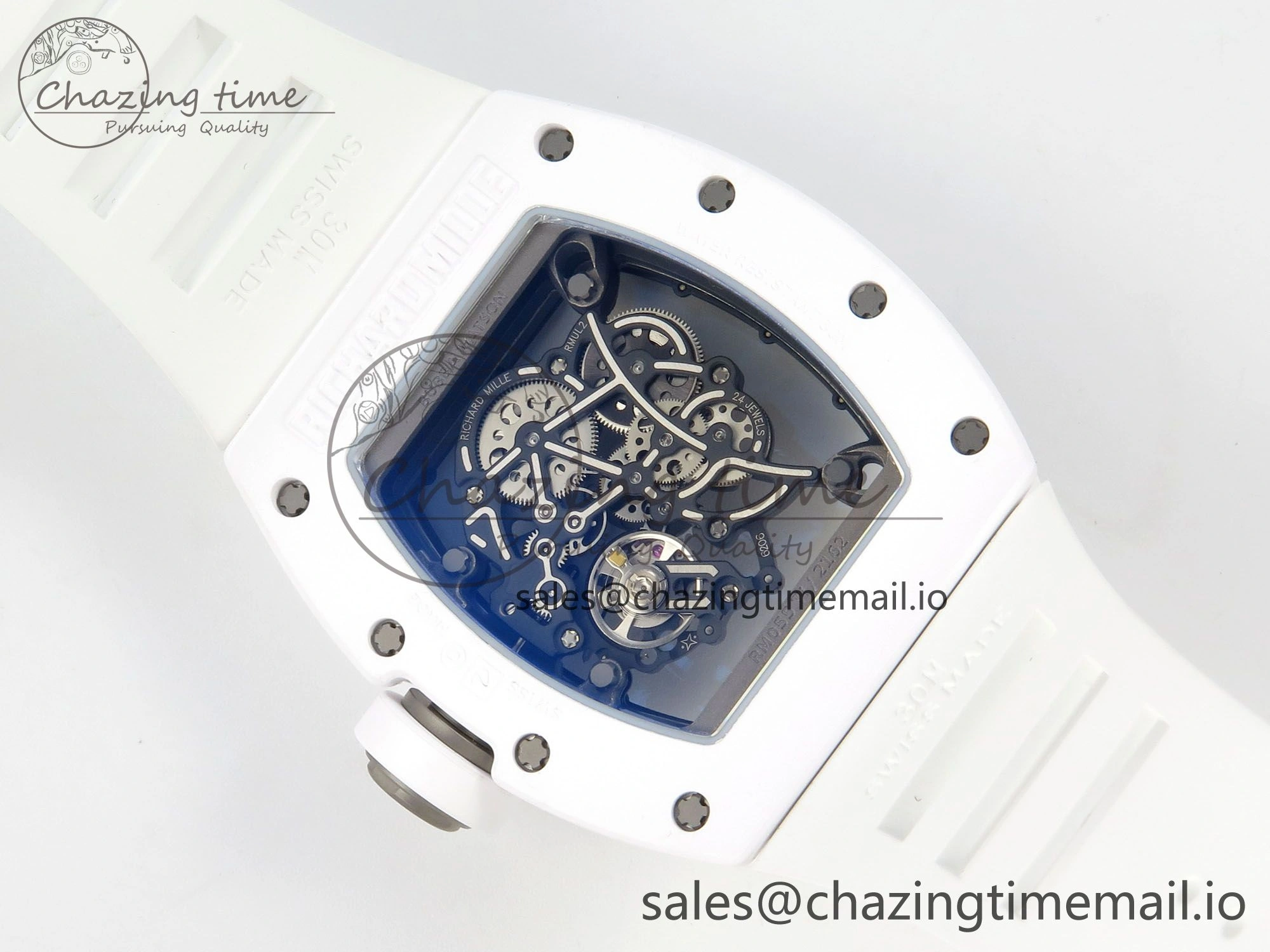 RM055 White Ceramic ZF 1:1 Best Edition on Rubber Strap RMUL2 Super Clone V3