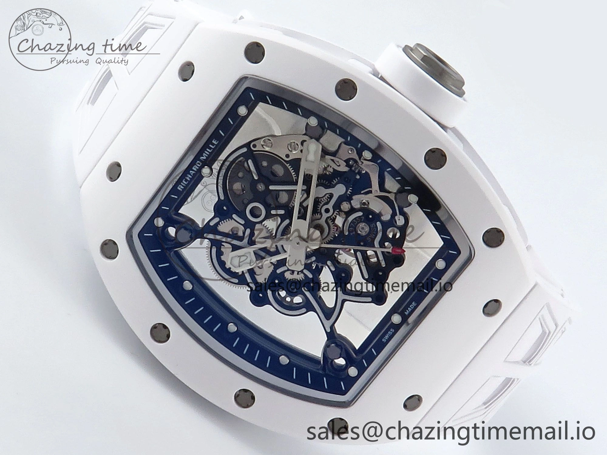RM055 White Ceramic ZF 1:1 Best Edition on Shark Rubber Strap RMUL2 Super Clone