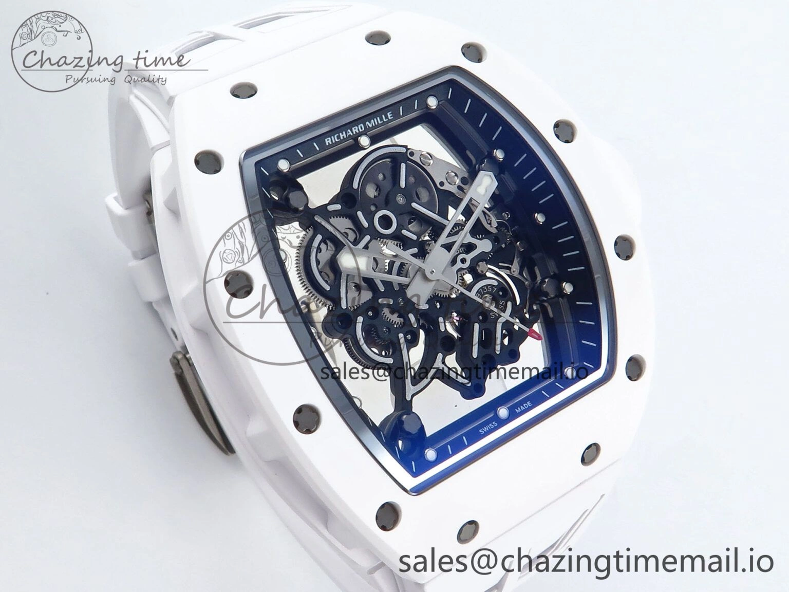 RM055 White Ceramic ZF 1:1 Best Edition on Shark Rubber Strap RMUL2 Super Clone