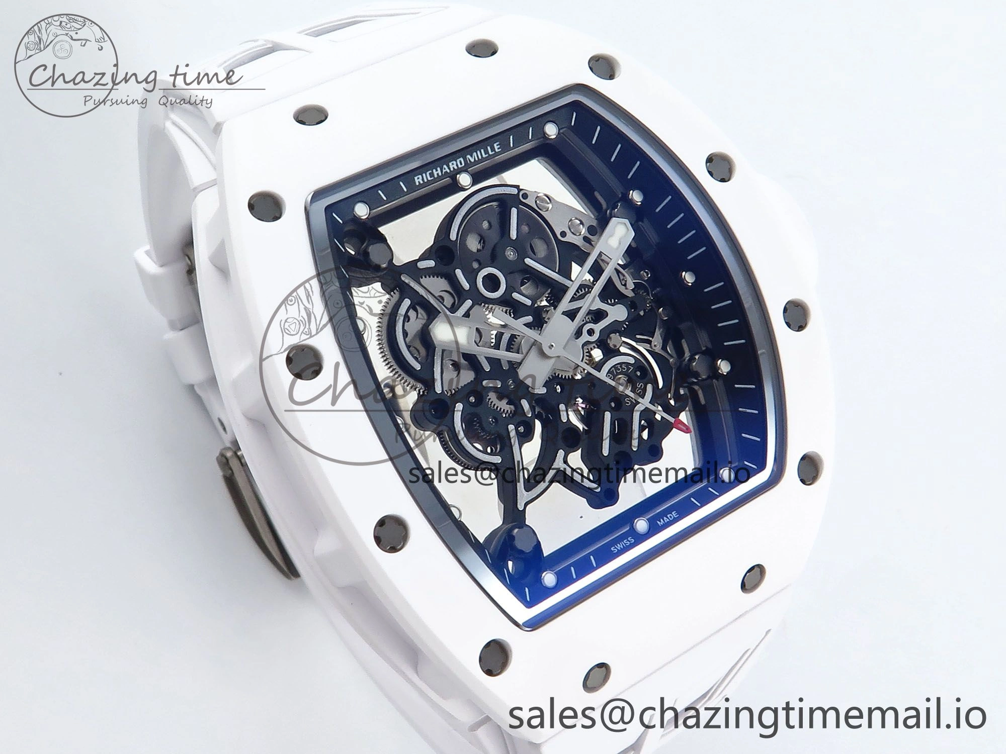 RM055 White Ceramic ZF 1:1 Best Edition on Shark Rubber Strap RMUL2 Super Clone